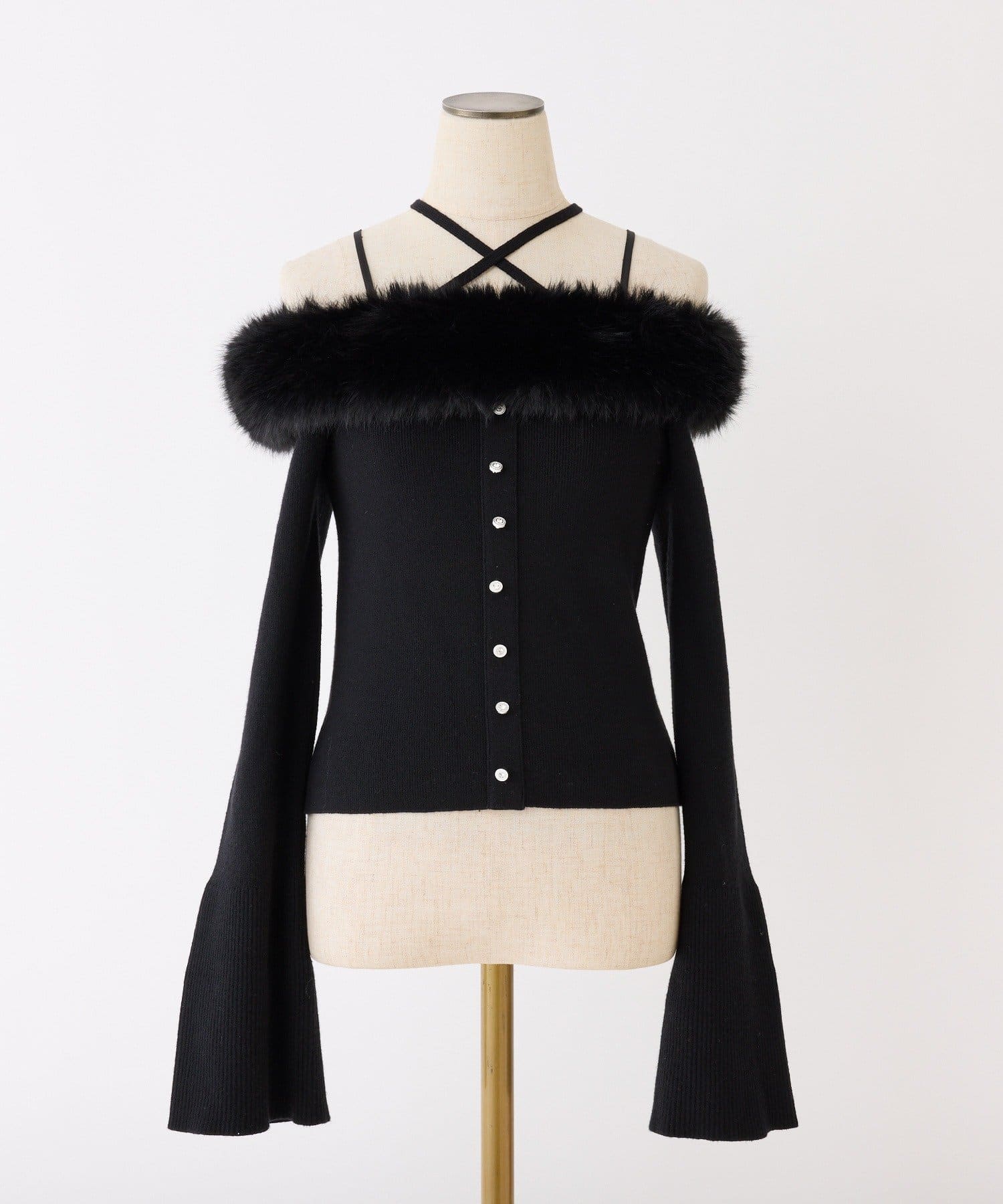 one after another NICE CLAUP(ワンアフターアナザー ナイスクラップ) キラキラボタンファーオフショルニット