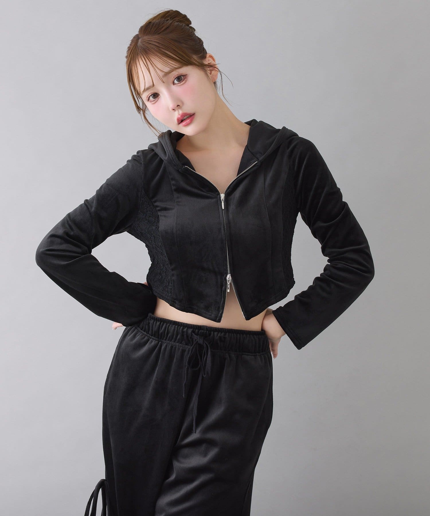 one after another NICE CLAUP(ワンアフターアナザー ナイスクラップ) 【セットアップ対応】サイドレースベロアリボンパンツ