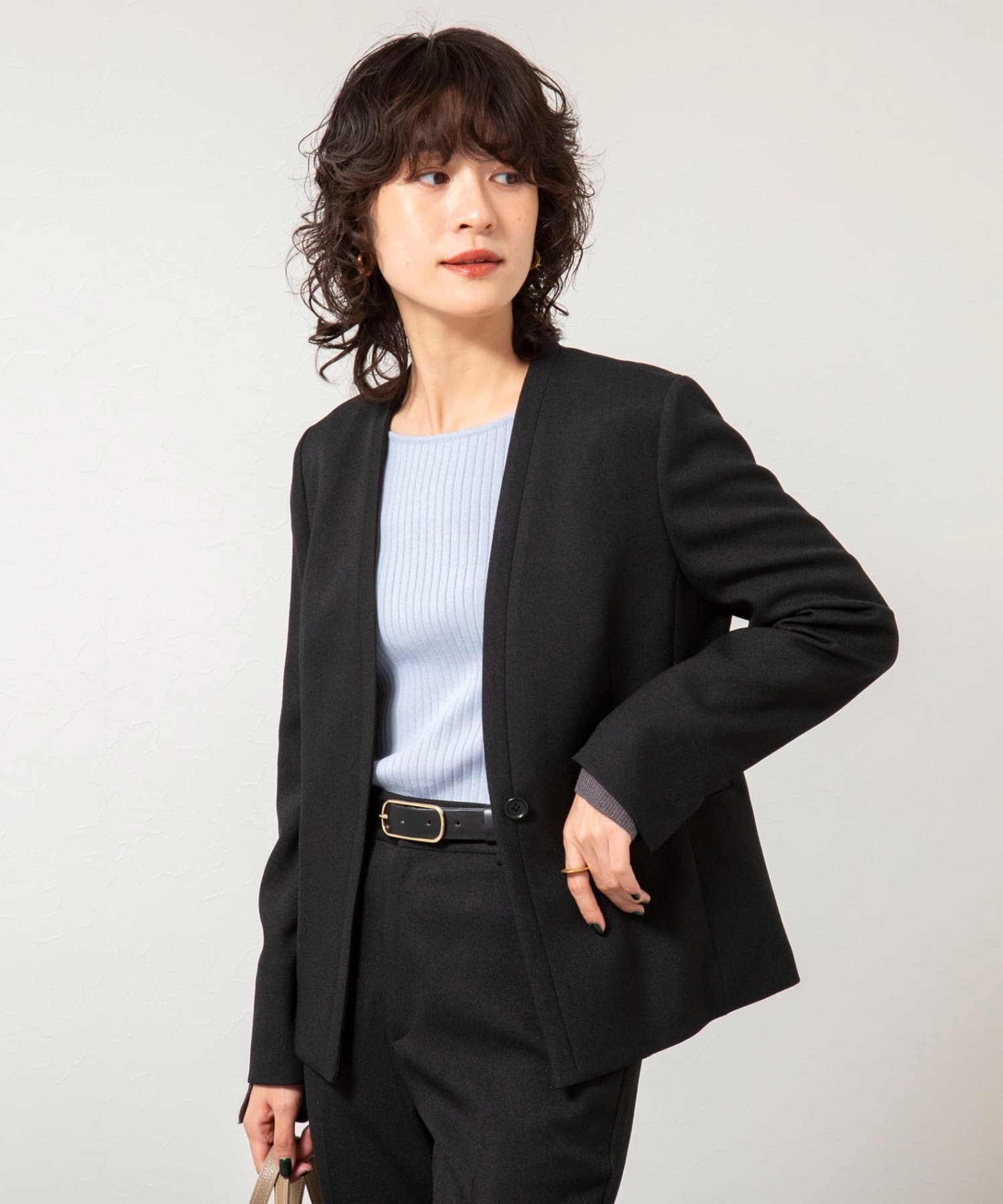 NOLLEY'S(ノーリーズ) 《セットアップ対応》ウォッシャブルウール調ノーカラージャケット