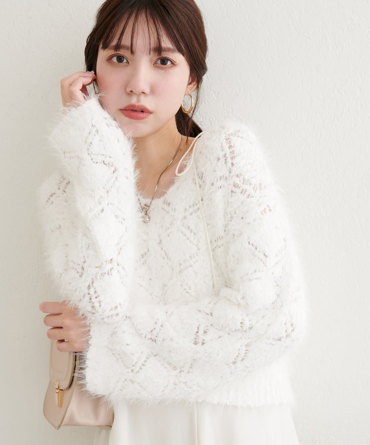 natural couture(ナチュラルクチュール) 【mizu】ロンバス柄ファンシーニット