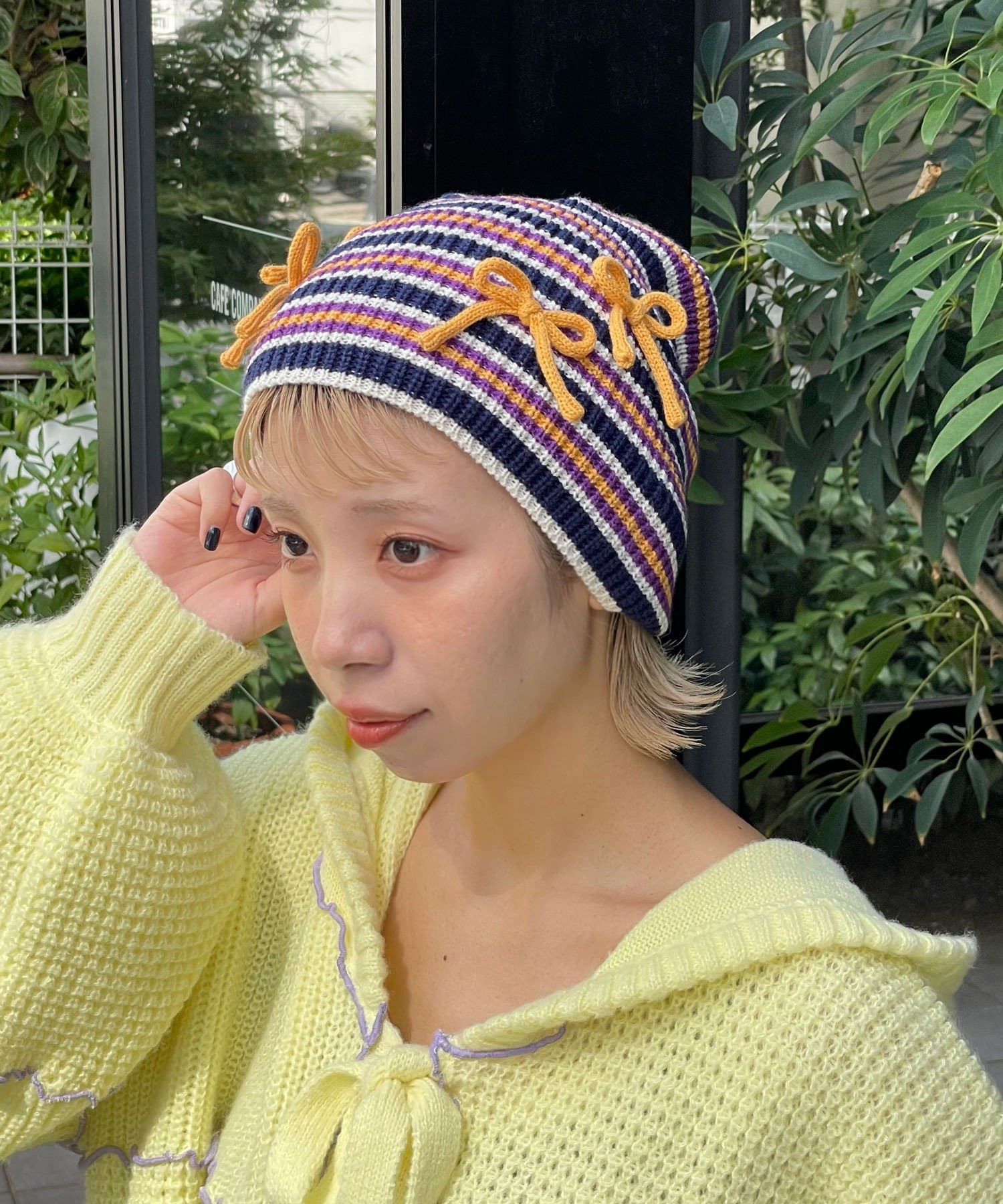 CIAOPANIC(チャオパニック) 【HELLO.SANFRANCISCO/ハローサンフランシスコ】リボン付きマルチボーダービーニー帽