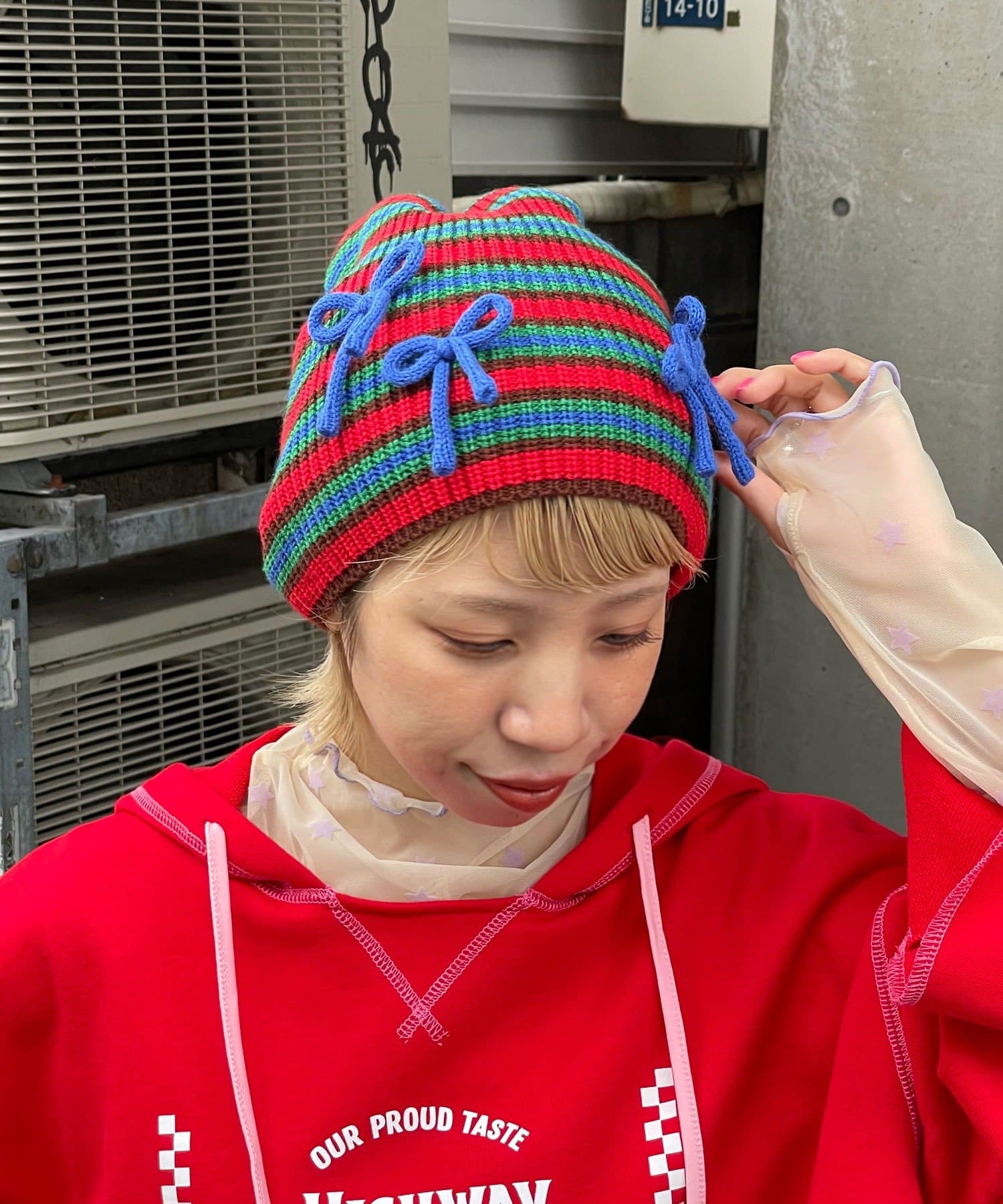 CIAOPANIC(チャオパニック) 【HELLO.SANFRANCISCO/ハローサンフランシスコ】リボン付きマルチボーダービーニー帽