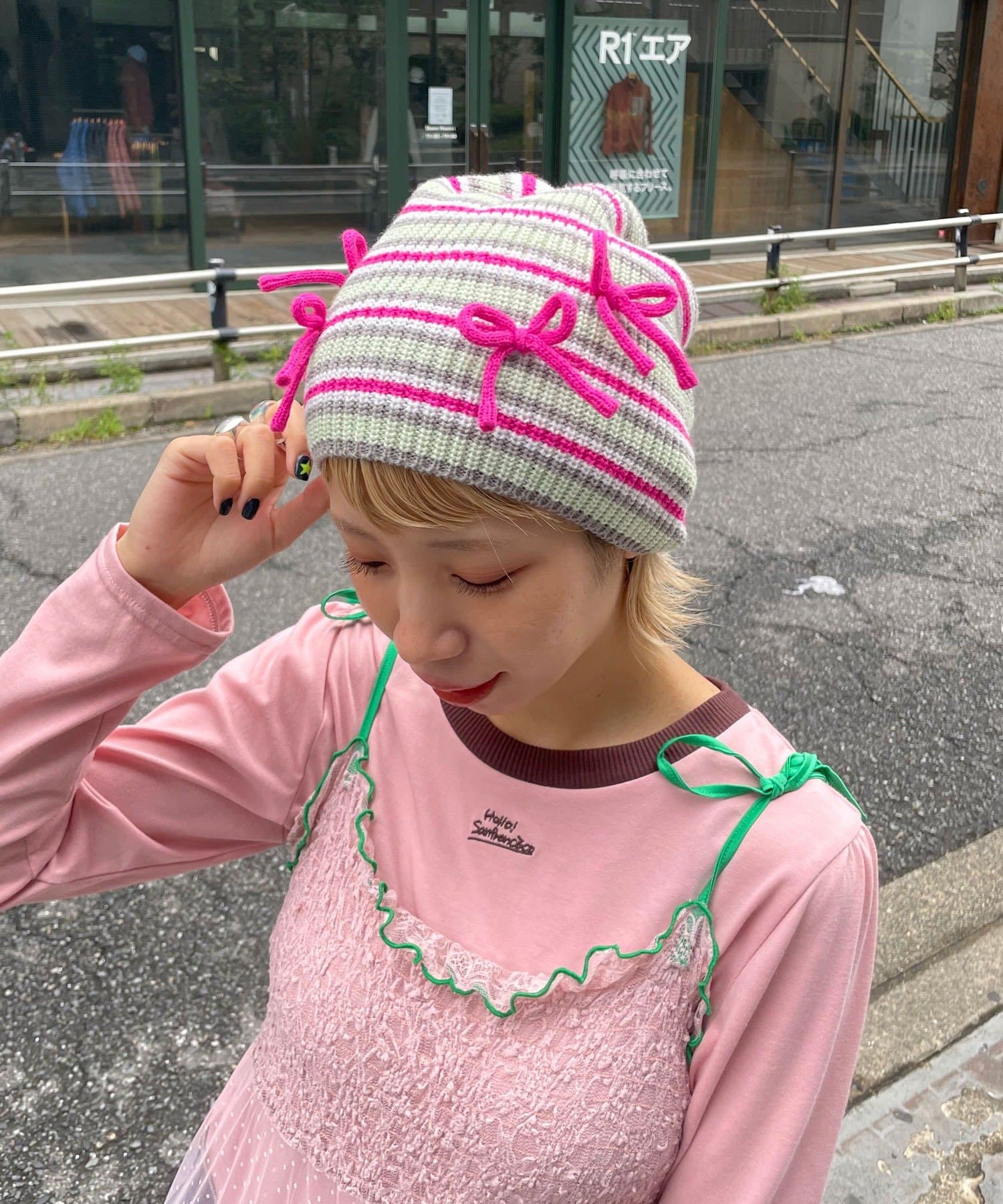 CIAOPANIC(チャオパニック) 【HELLO.SANFRANCISCO/ハローサンフランシスコ】リボン付きマルチボーダービーニー帽