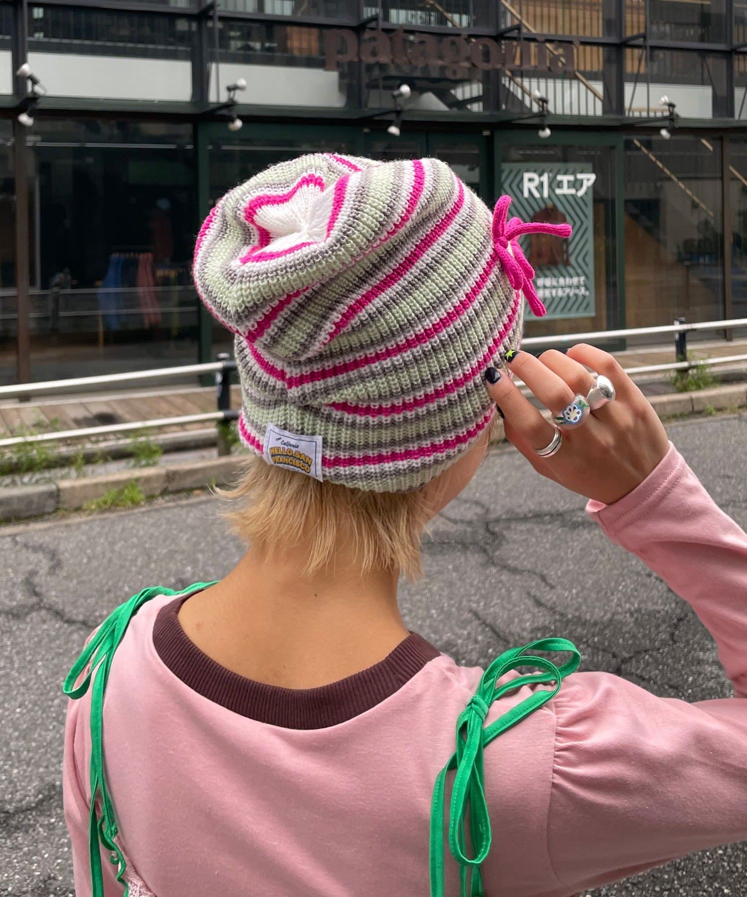 CIAOPANIC(チャオパニック) 【HELLO.SANFRANCISCO/ハローサンフランシスコ】リボン付きマルチボーダービーニー帽