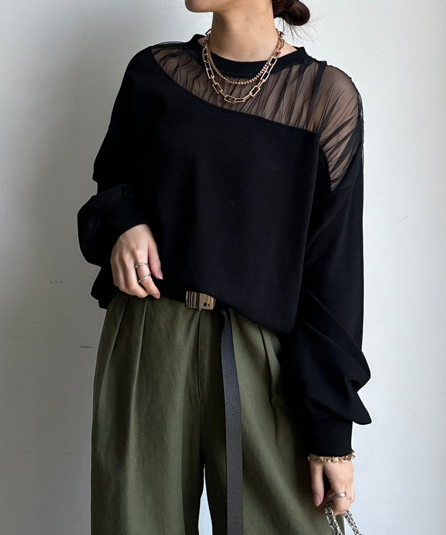 DOUDOU(ドゥドゥ) 【WEB限定】シアー切替カットソー