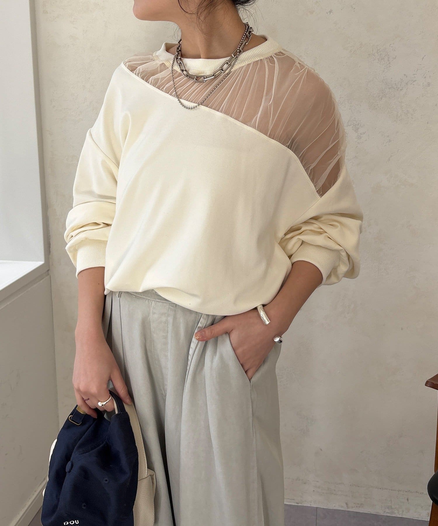 DOUDOU(ドゥドゥ) 【WEB限定】シアー切替カットソー