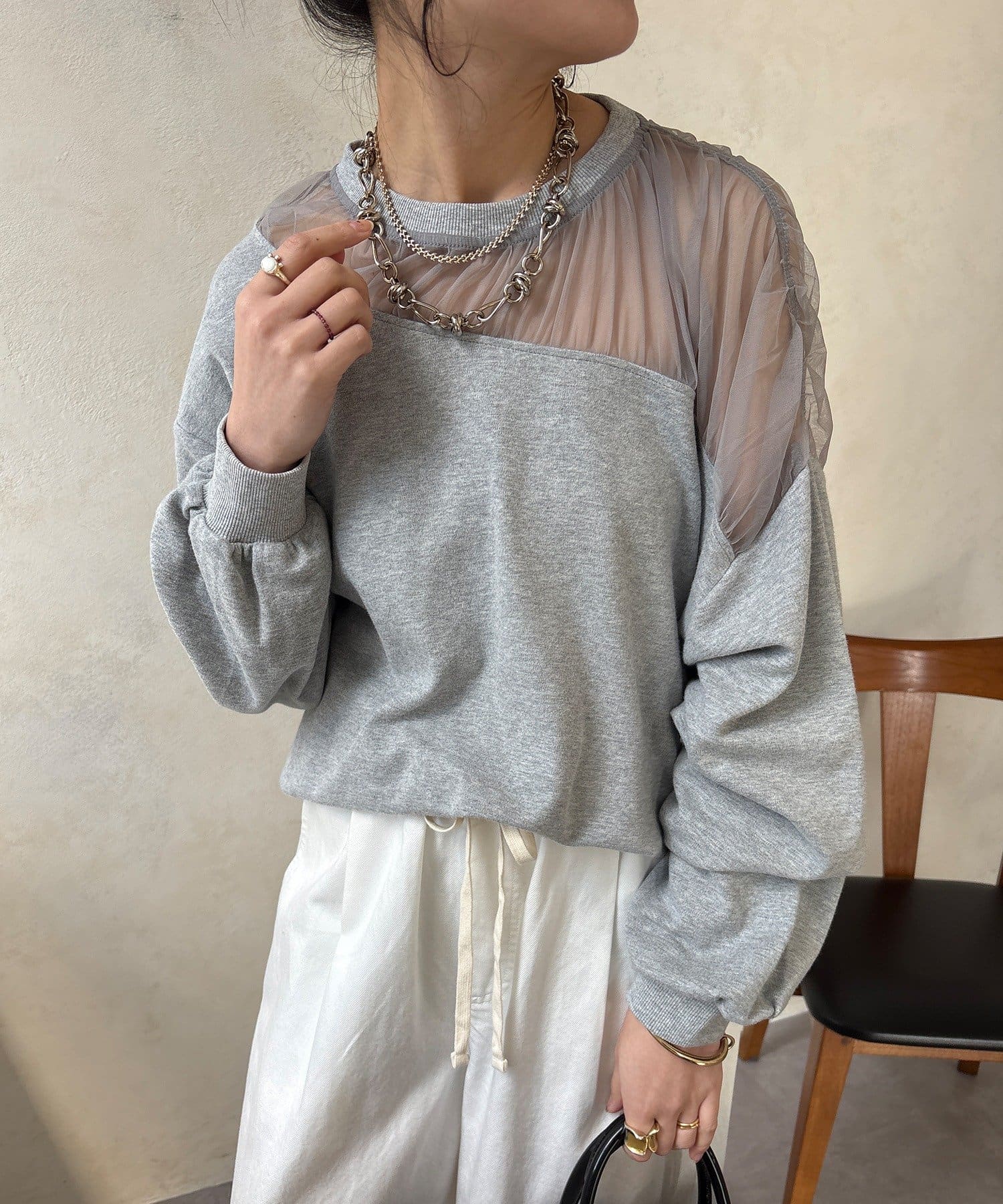 DOUDOU(ドゥドゥ) 【WEB限定】シアー切替カットソー