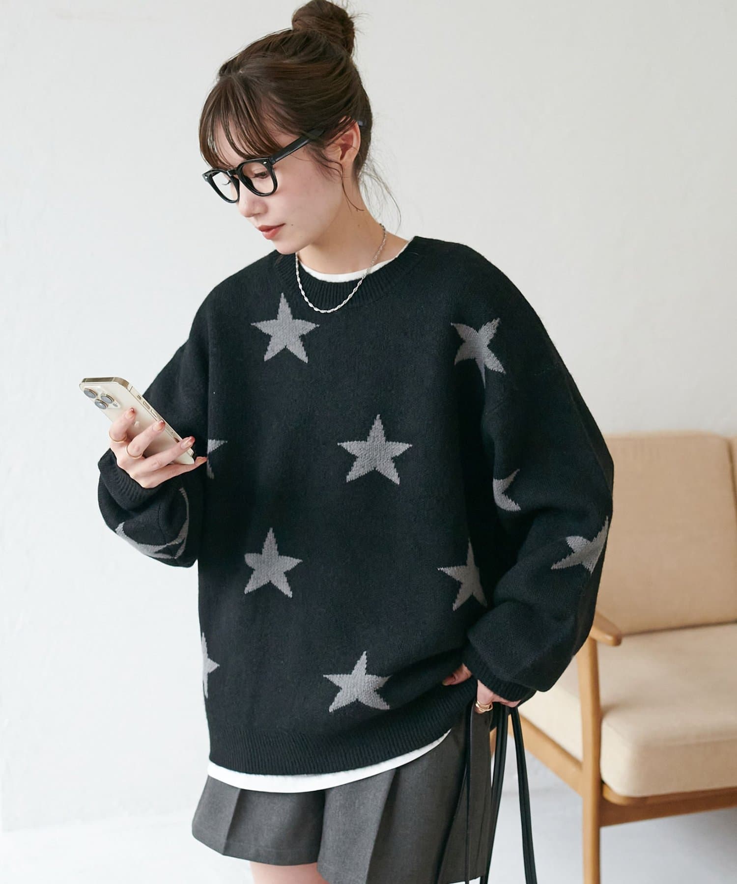 DISCOAT(ディスコート) 【ユニセックス】星柄ジャガードニット