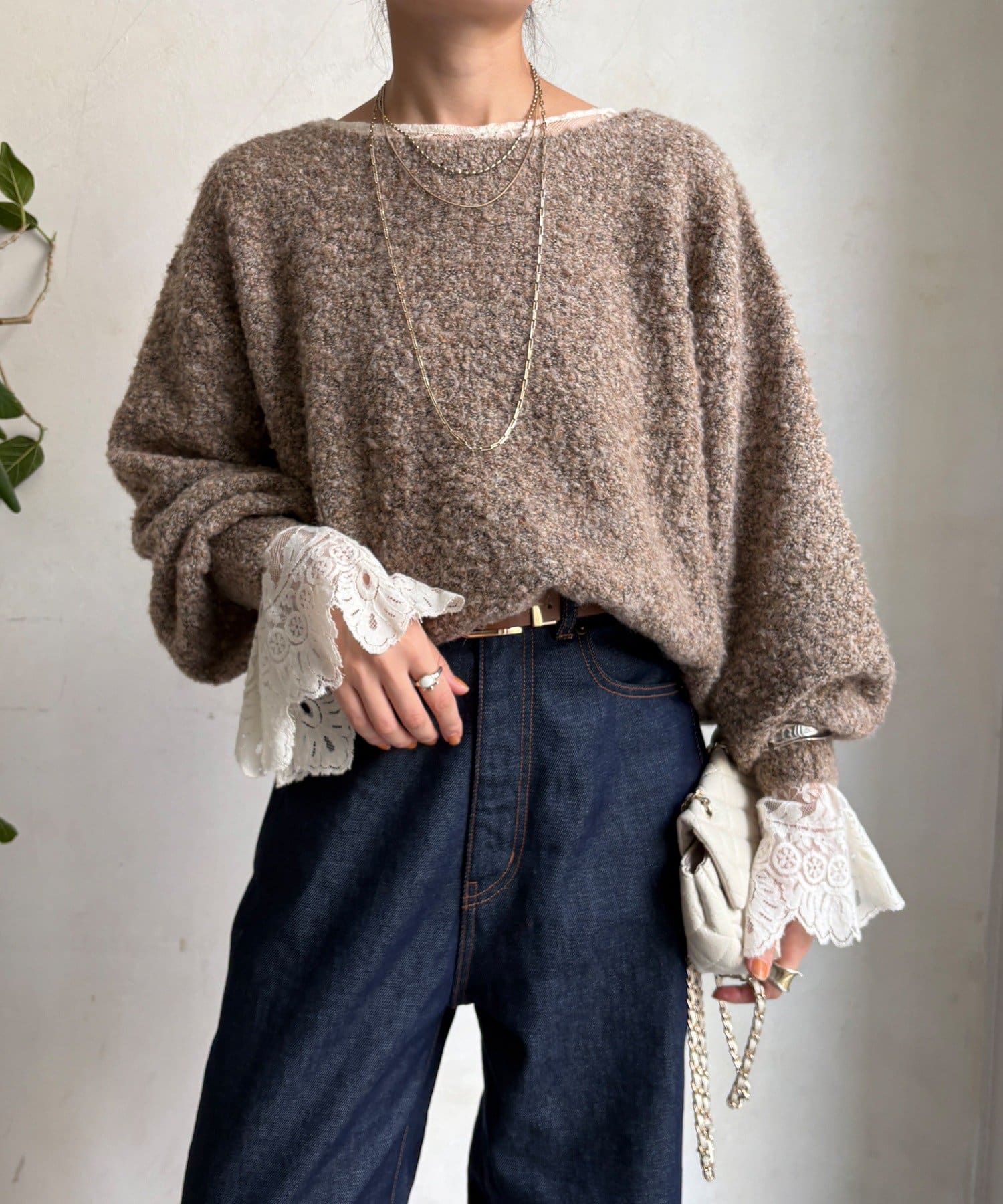 DOUDOU(ドゥドゥ) MIXヤーンボートネックプルオーバー