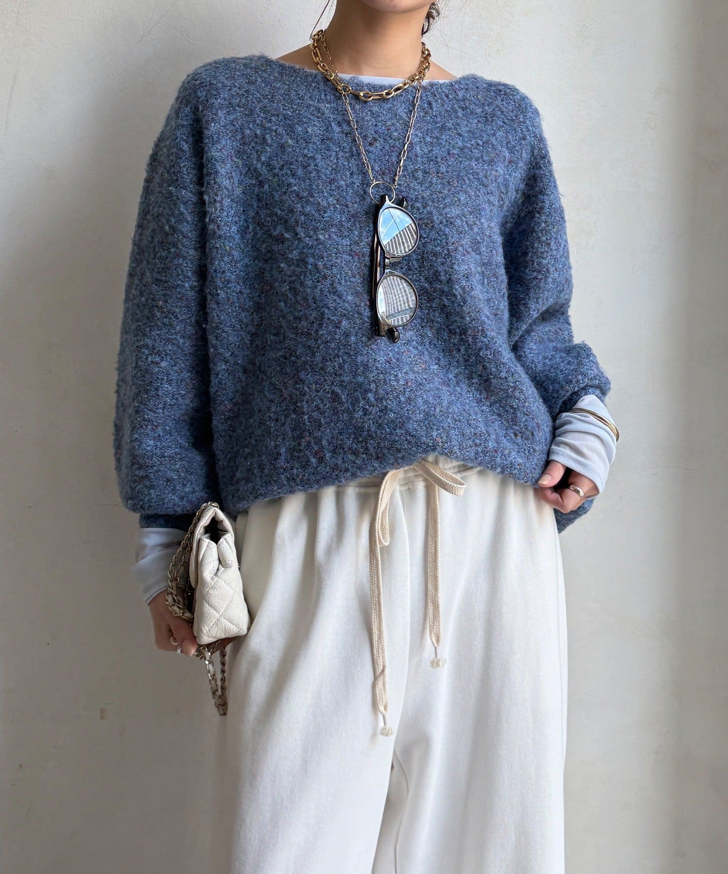 DOUDOU(ドゥドゥ) MIXヤーンボートネックプルオーバー