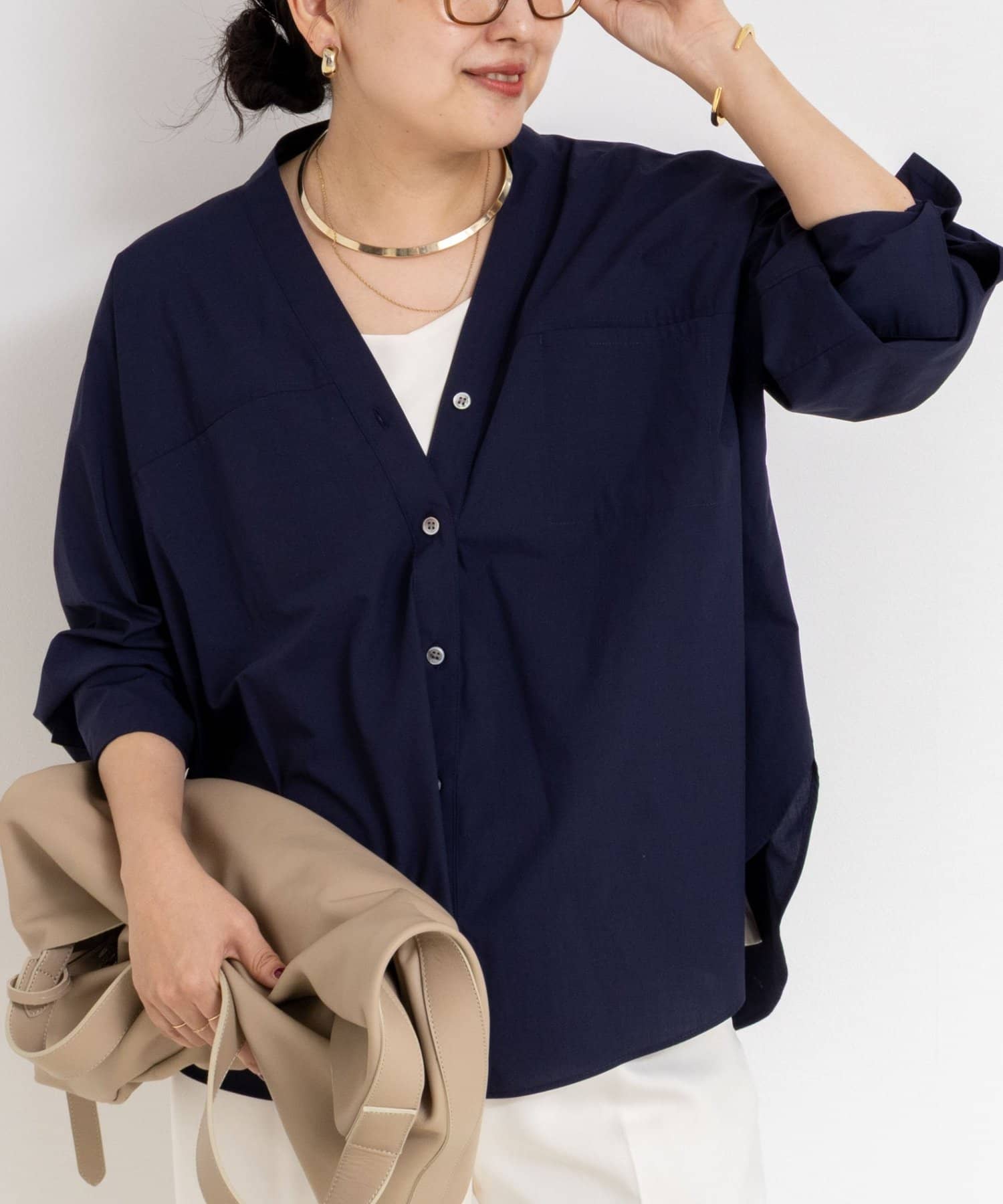 NOLLEY'S(ノーリーズ) ウォッシャブルタイプライターVネック2WAYシャツ