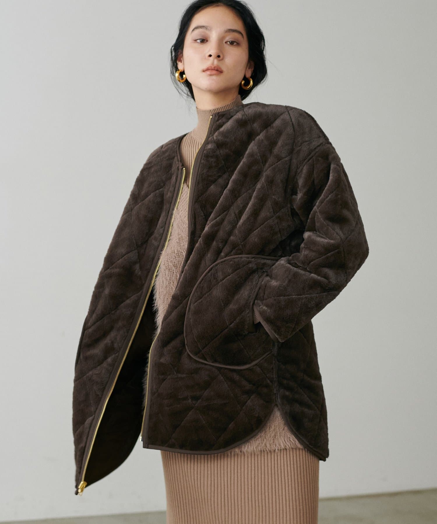 LARUTA(ラルータ) リバーシブルファーキルトミドルコート