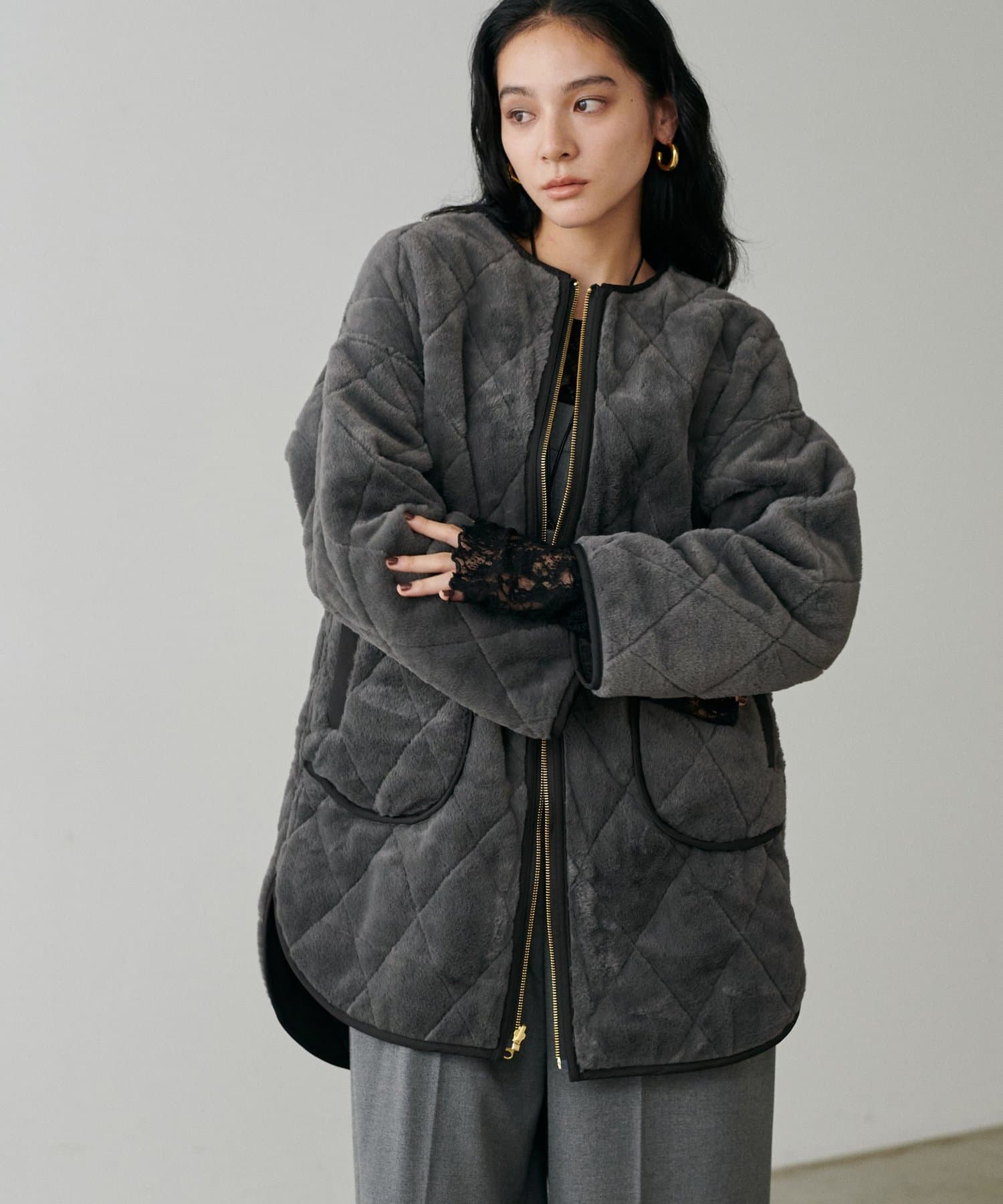 LARUTA(ラルータ) リバーシブルファーキルトミドルコート