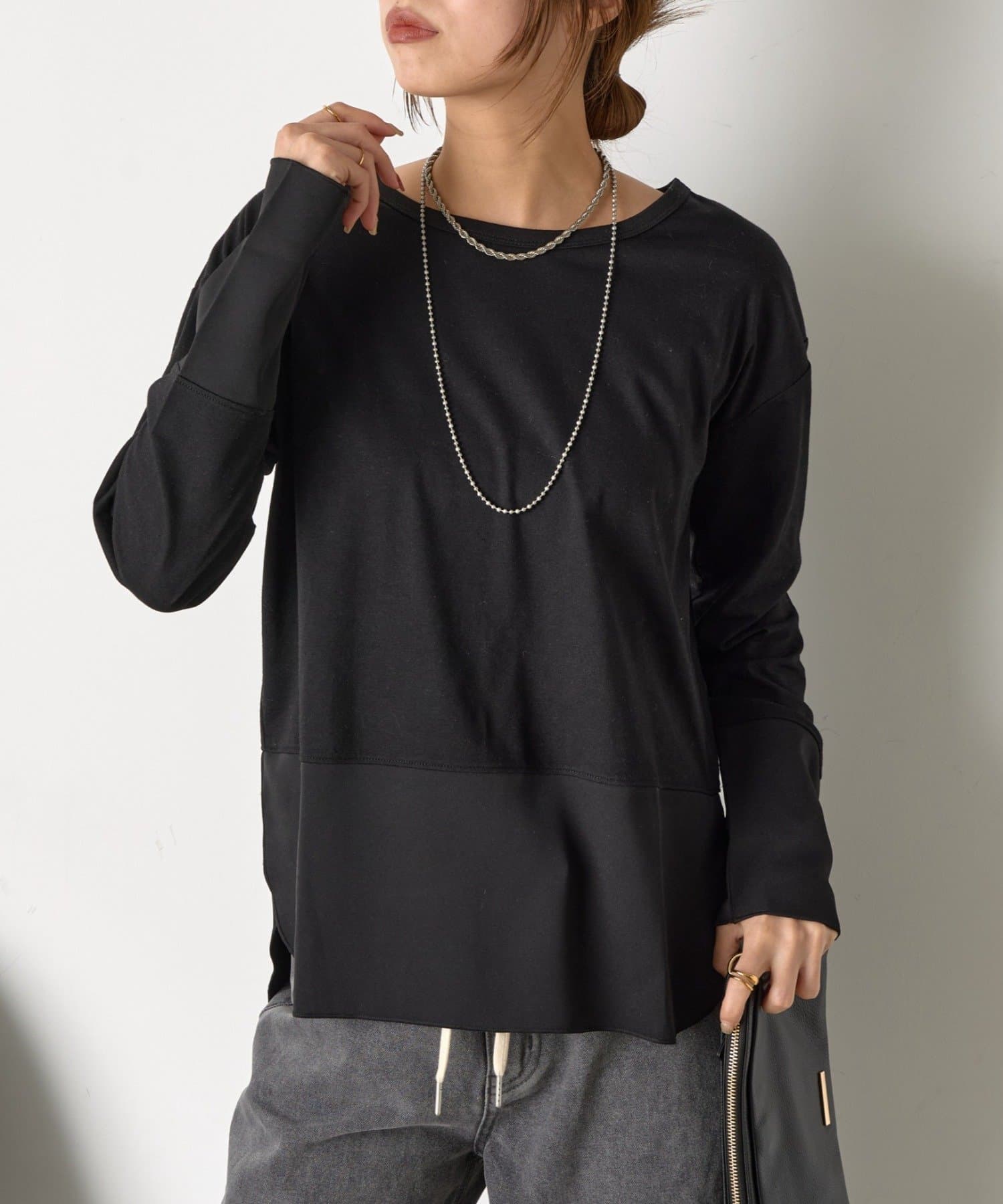 Jena　espace merveilleux(ジェナ　エスパスメルヴェイユ) 裾袖ツイル切替カットソー