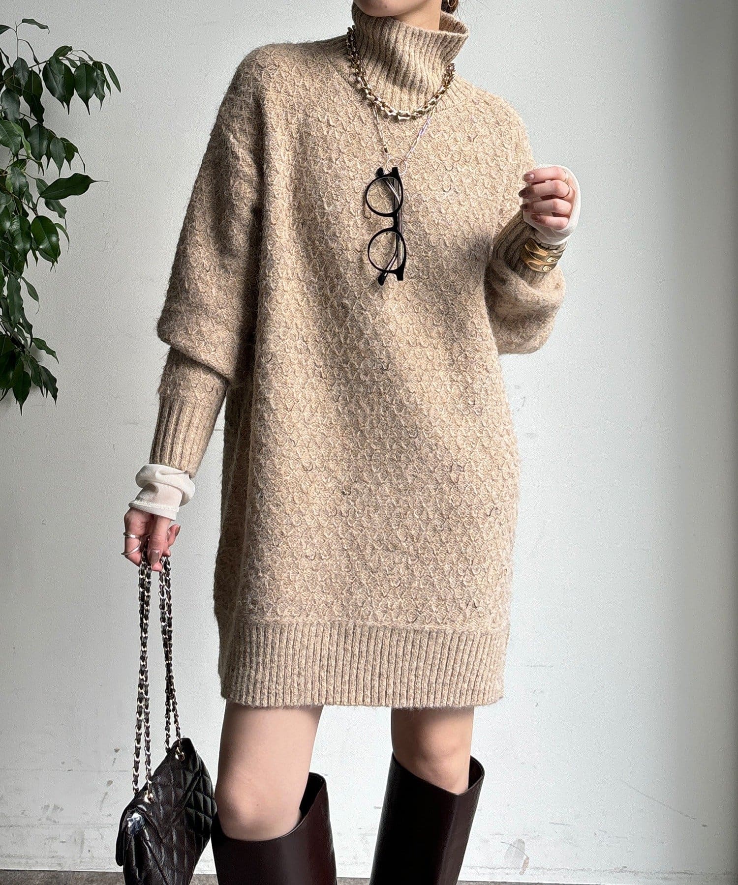 DOUDOU(ドゥドゥ) 【WEB限定】クロス編みタートルチュニック