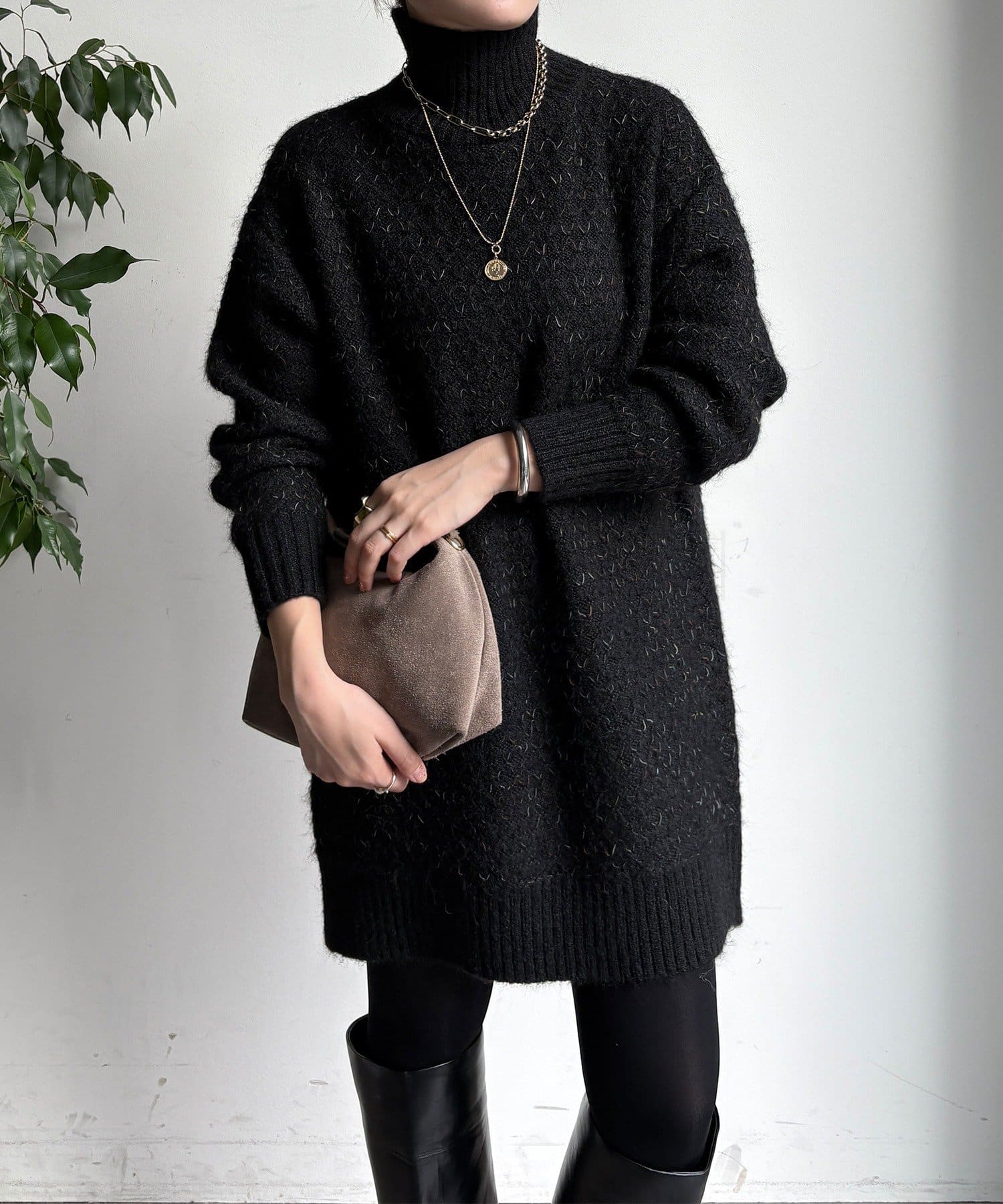 DOUDOU(ドゥドゥ) 【WEB限定】クロス編みタートルチュニック