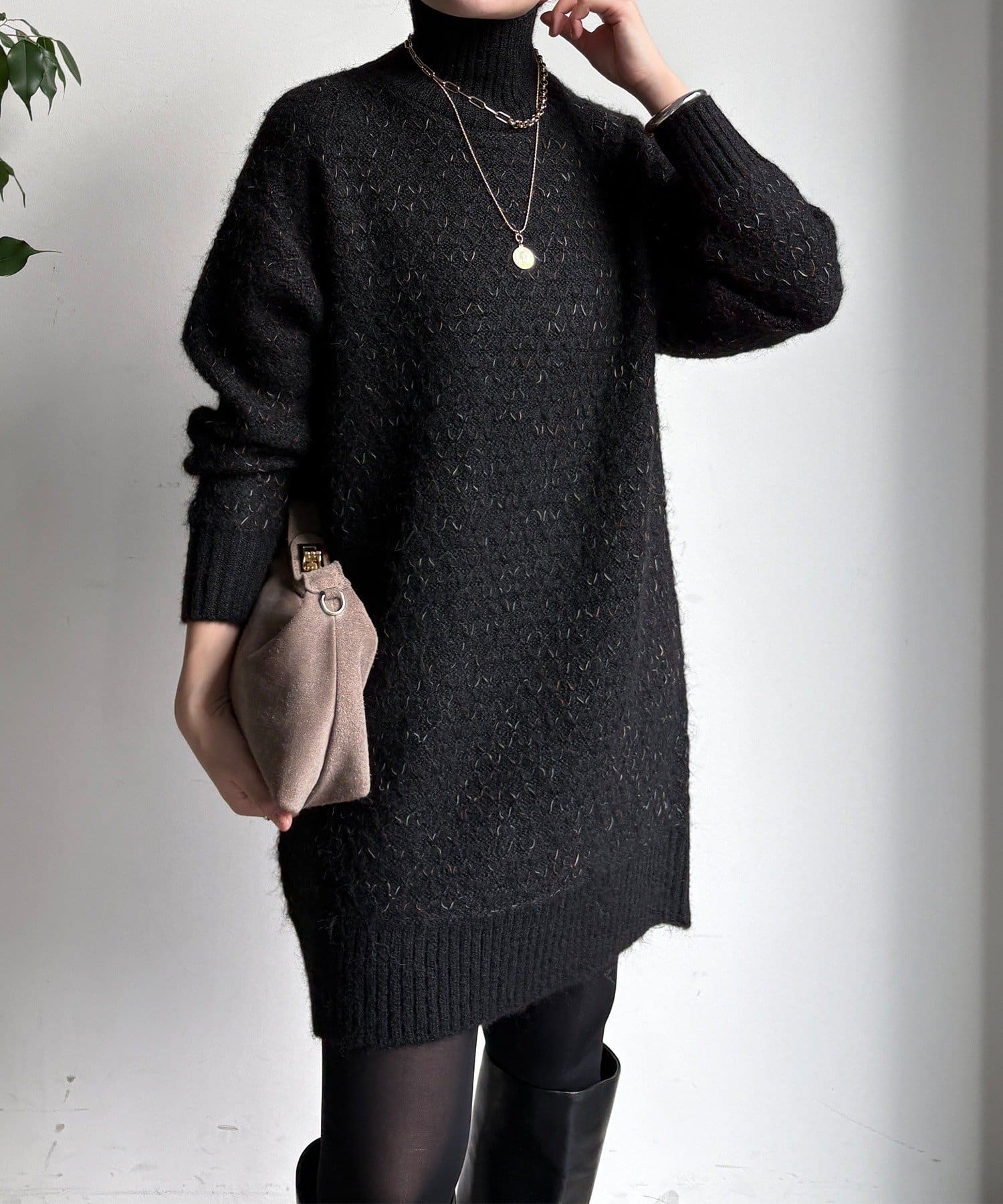 DOUDOU(ドゥドゥ) 【WEB限定】クロス編みタートルチュニック