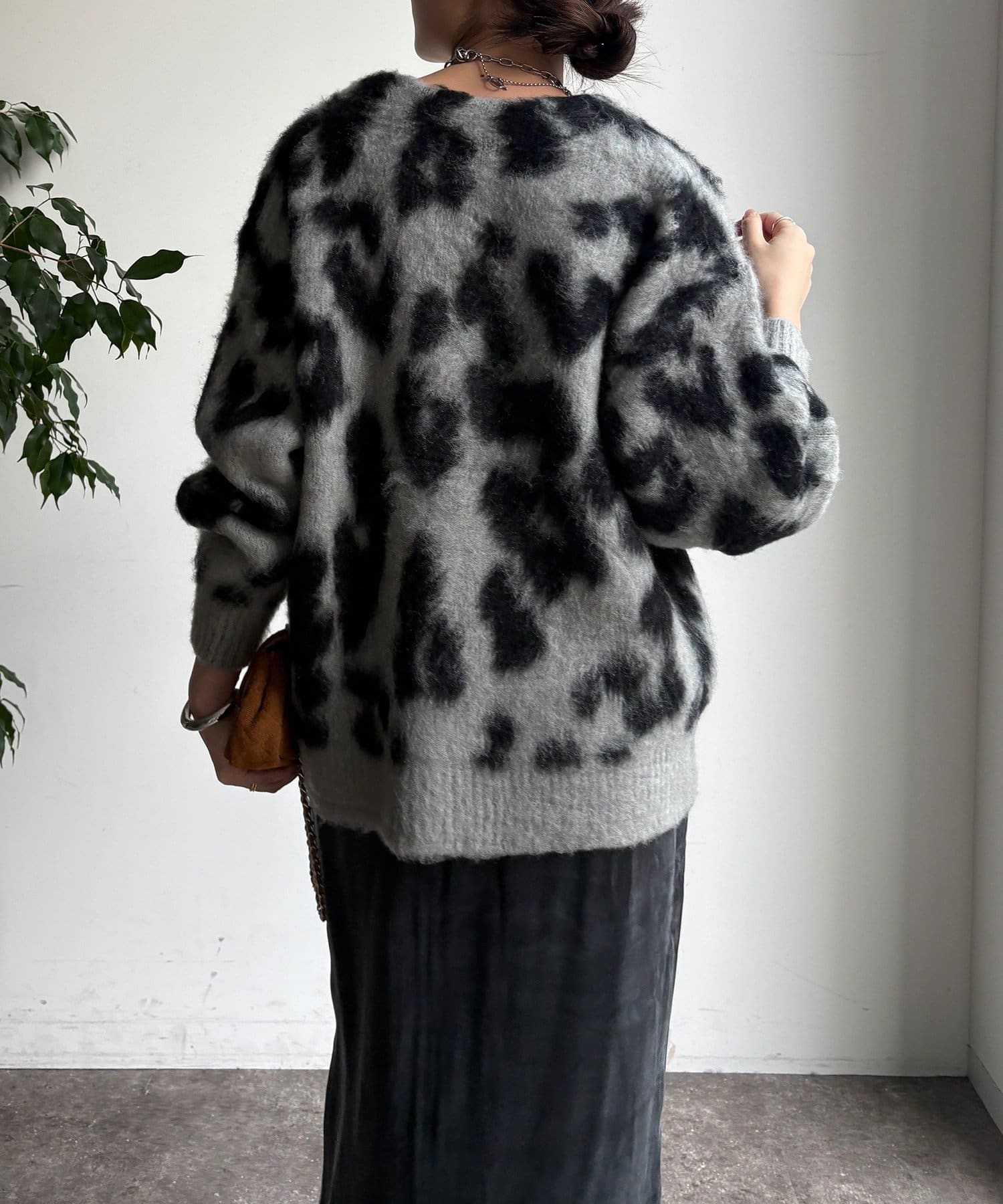 DOUDOU(ドゥドゥ) 【WEB限定】レオパードジャガードシャギーカーディガン