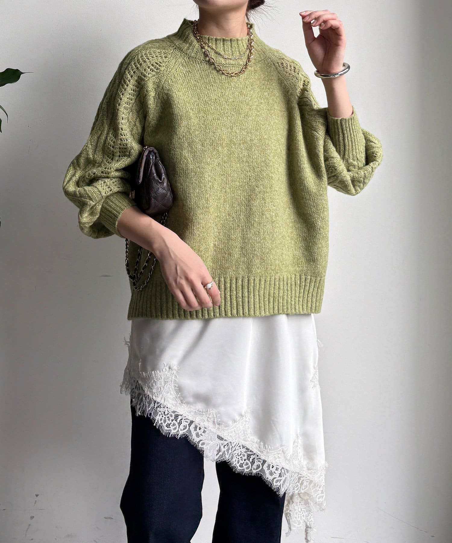 DOUDOU(ドゥドゥ) 【WEB限定】透かしケーブル切替ラグランプルオーバー