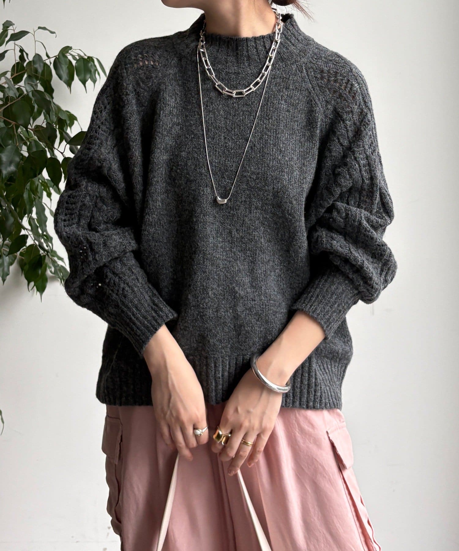 DOUDOU(ドゥドゥ) 【WEB限定】透かしケーブル切替ラグランプルオーバー