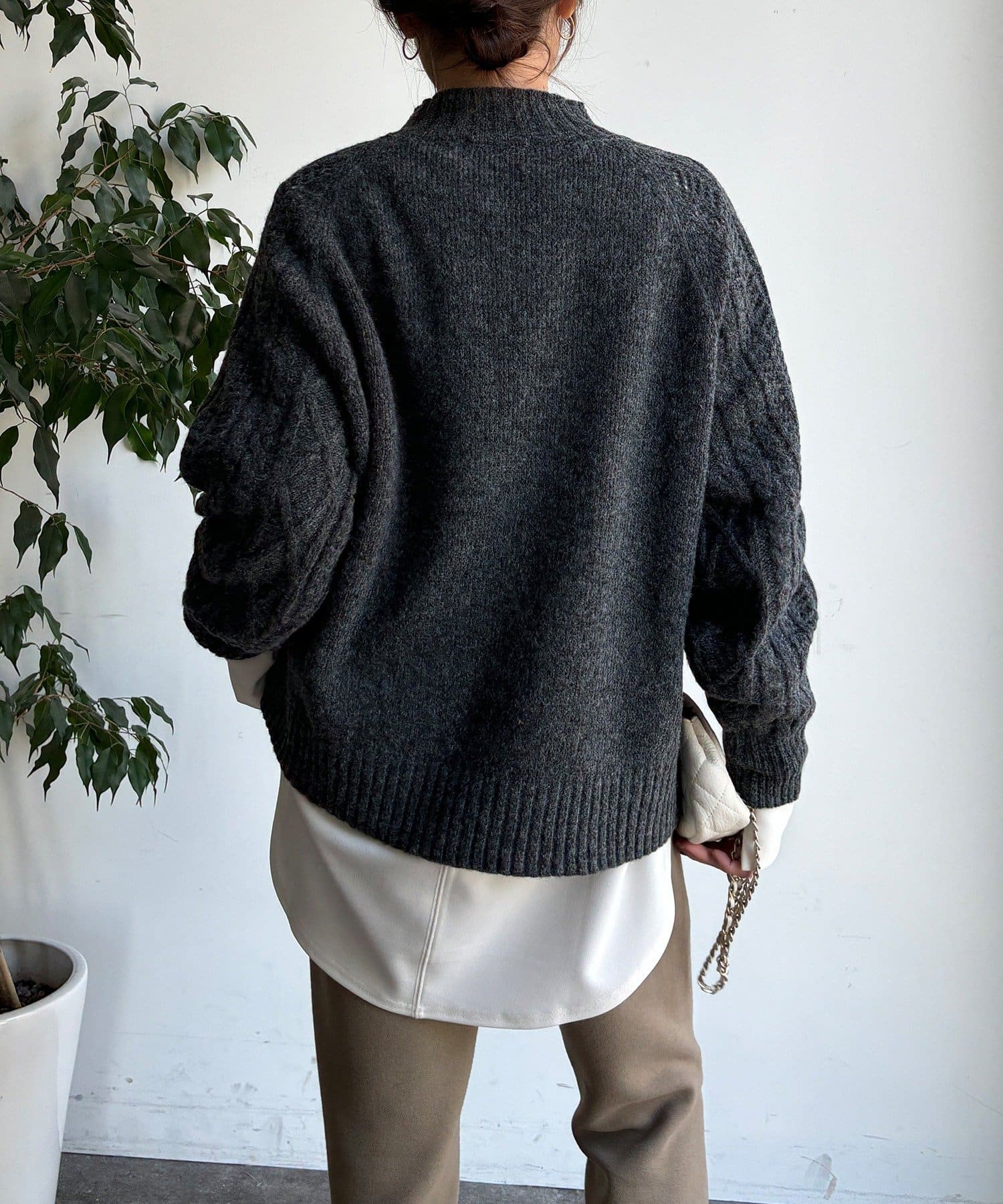 DOUDOU(ドゥドゥ) 【WEB限定】透かしケーブル切替ラグランプルオーバー