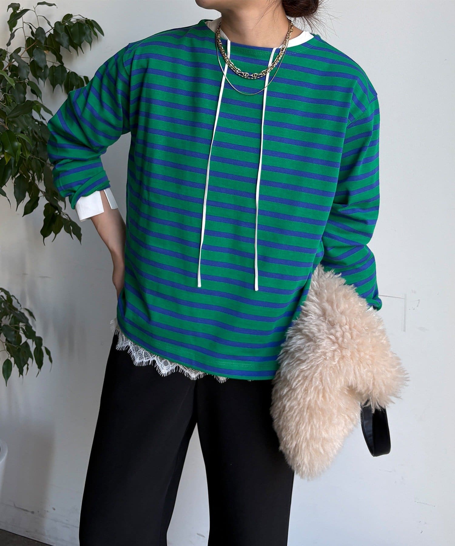 DOUDOU(ドゥドゥ) 【WEB限定】ボーダーボ-トネックプルオーバー