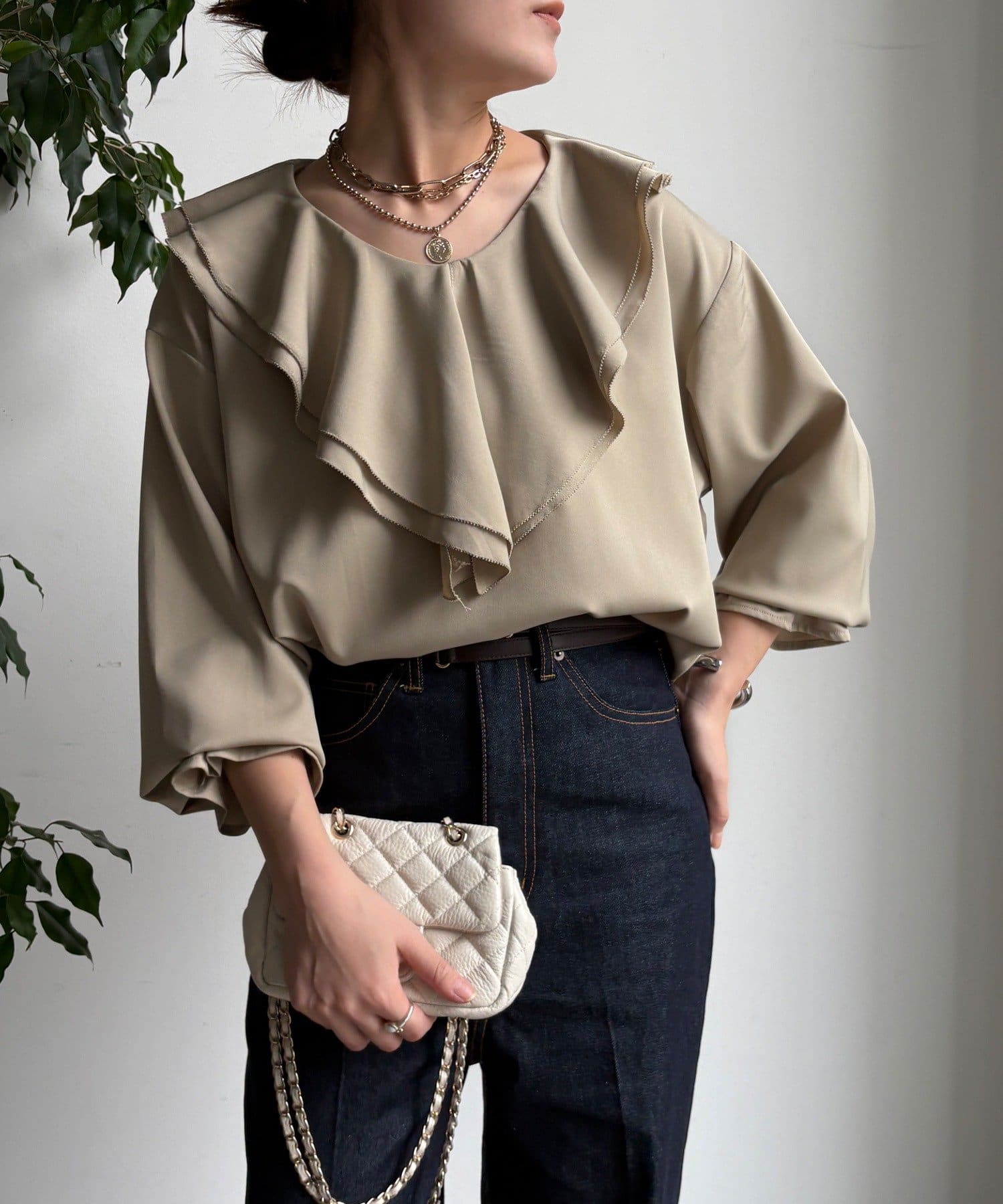 DOUDOU(ドゥドゥ) 【WEB限定】ピコフリルカラーブラウス