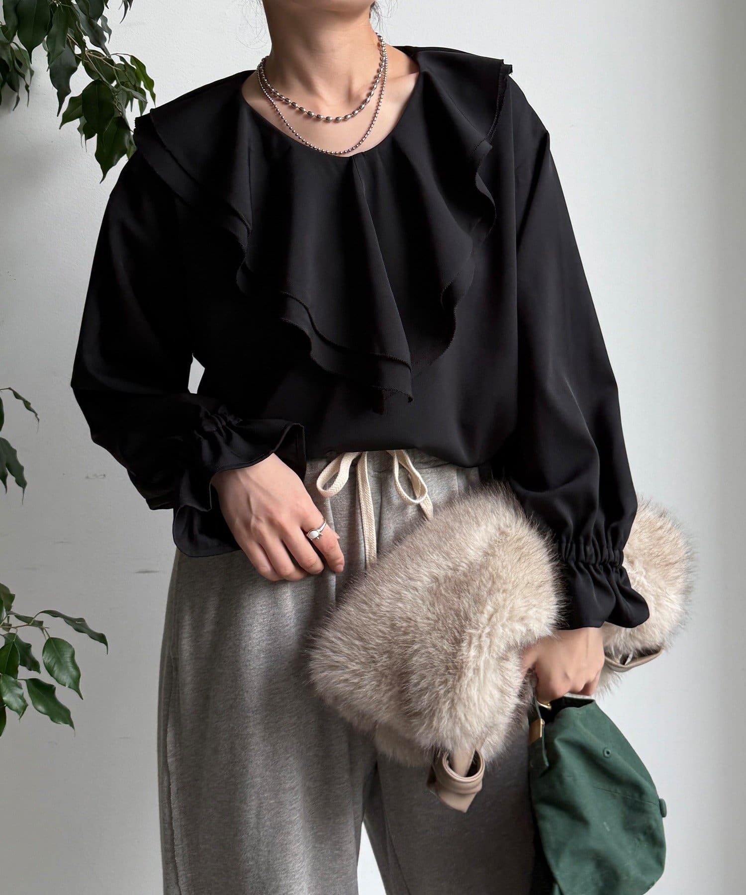 DOUDOU(ドゥドゥ) 【WEB限定】ピコフリルカラーブラウス