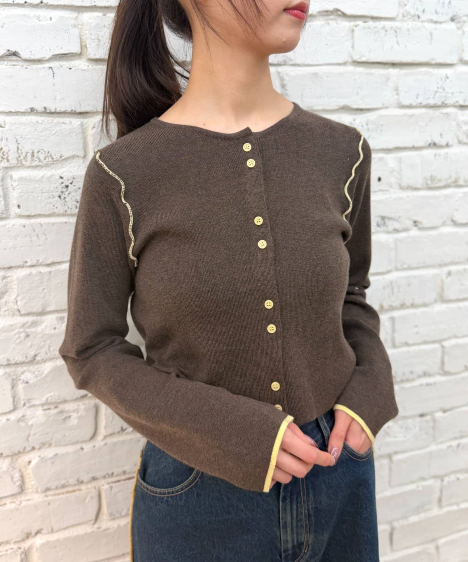 w closet(ダブルクローゼット) 配色パイピングカーディガン