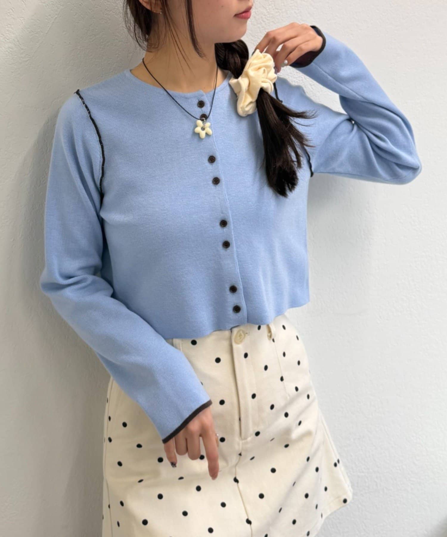 w closet(ダブルクローゼット) 配色パイピングカーディガン