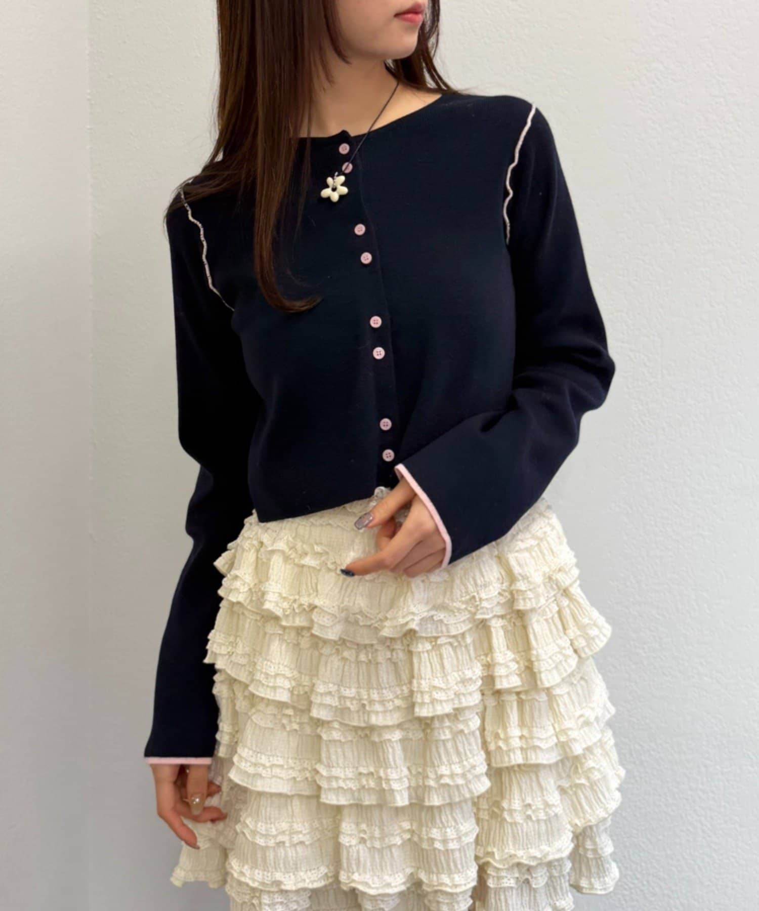 w closet(ダブルクローゼット) 配色パイピングカーディガン