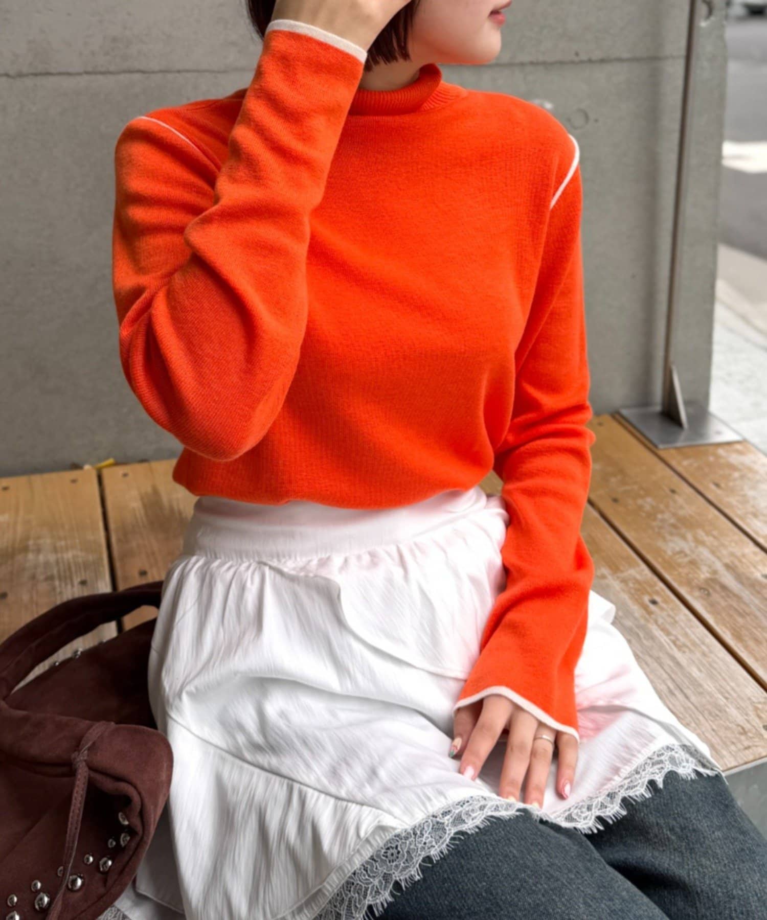 w closet(ダブルクローゼット) 配色タートルニット