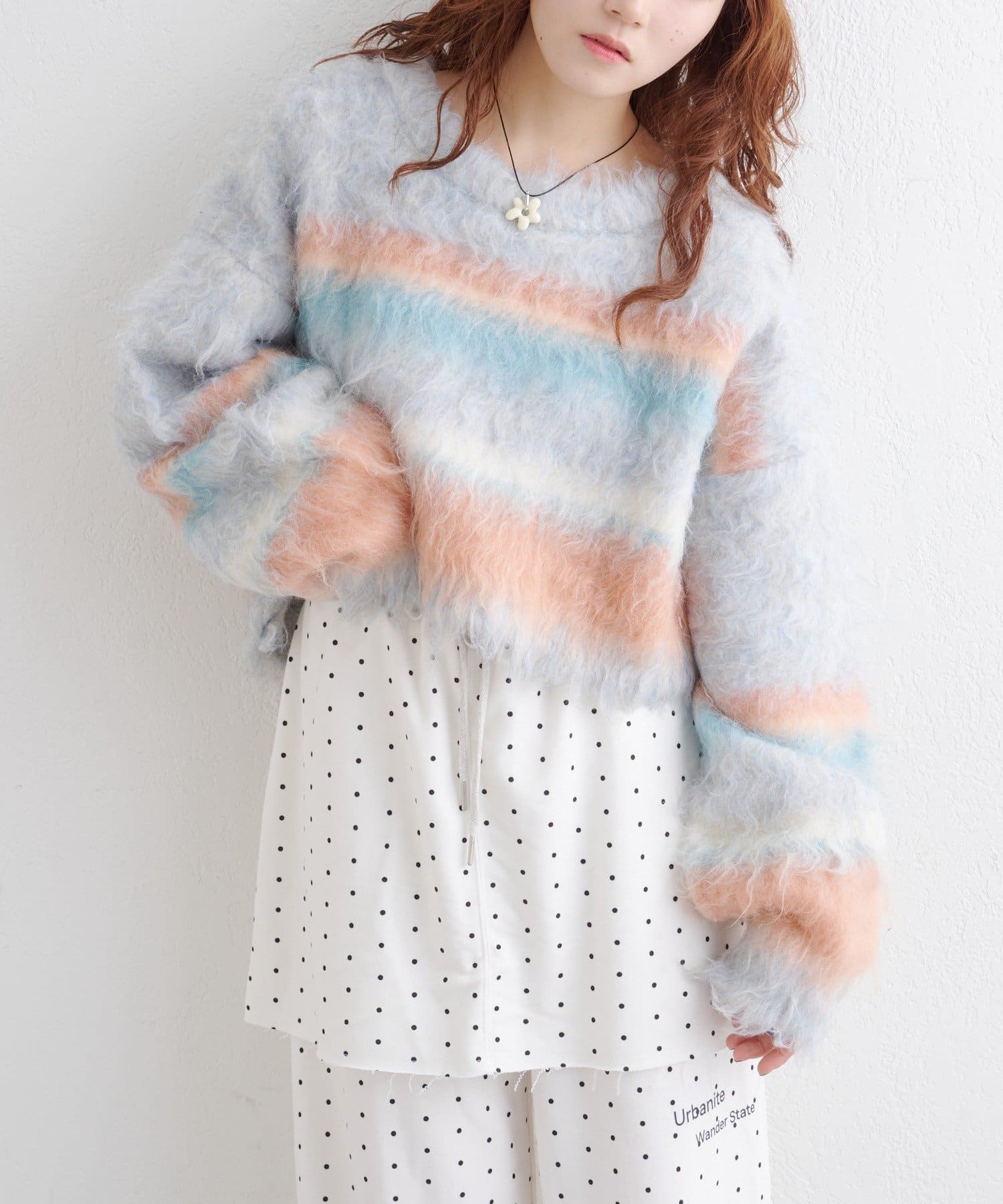 w closet(ダブルクローゼット) 【2サイズ展開】【サイズ比較画像あり】ボーダーシャギーニット