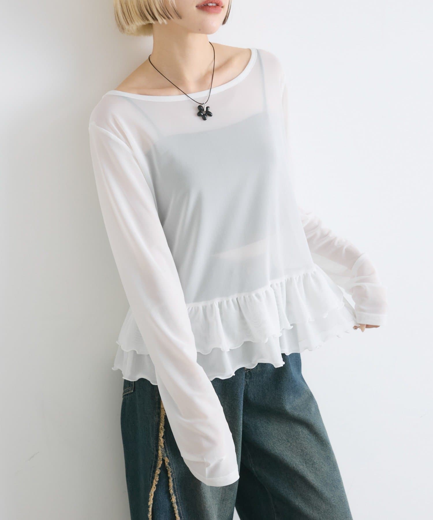 w closet(ダブルクローゼット) 裾フリルシアープルオーバー