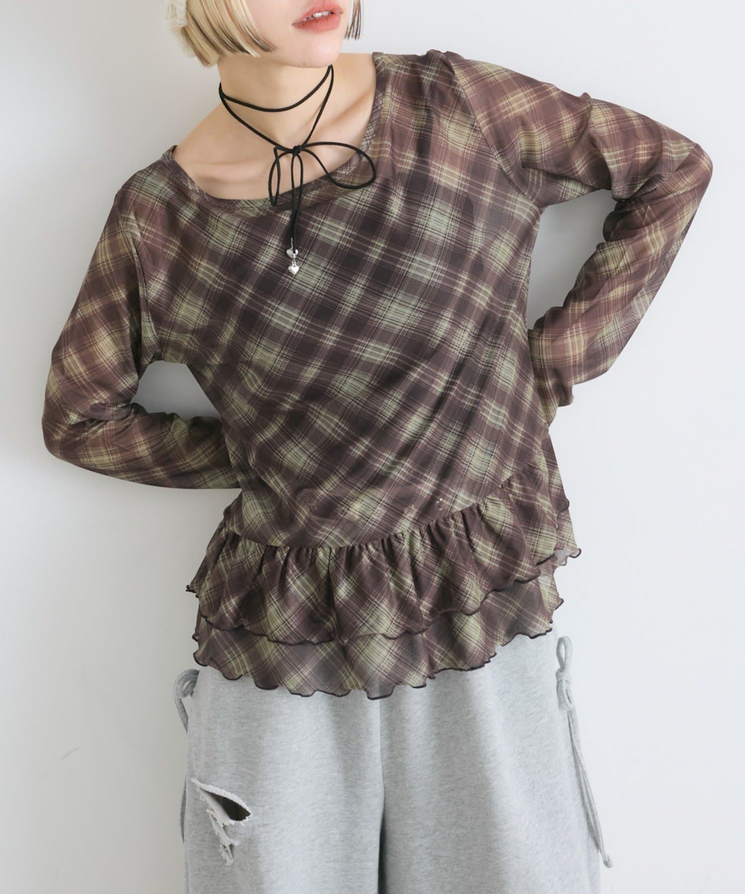 w closet(ダブルクローゼット) 裾フリルシアープルオーバー