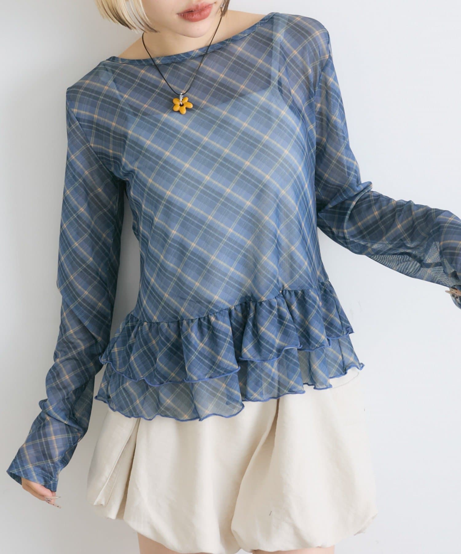 w closet(ダブルクローゼット) 裾フリルシアープルオーバー