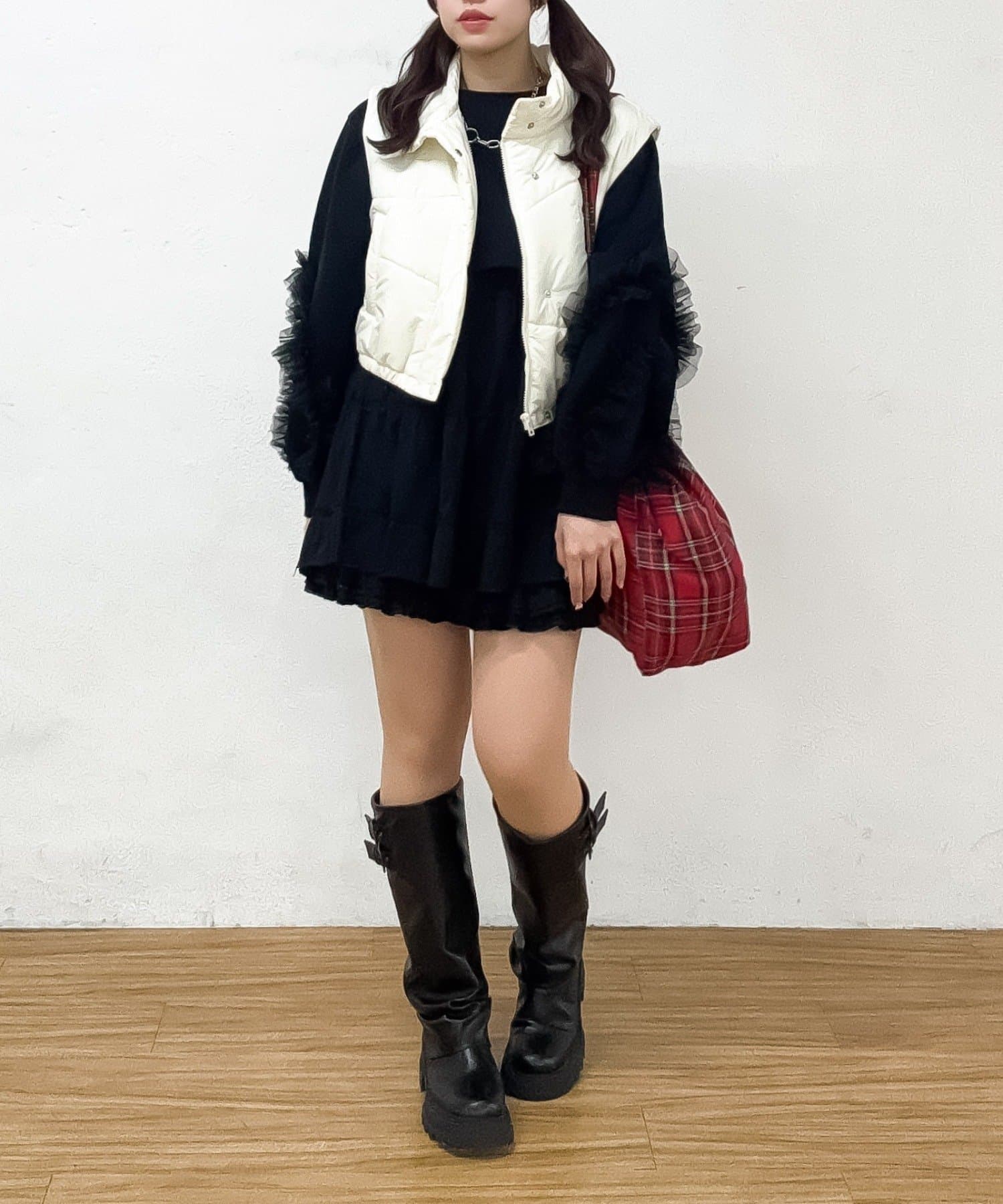 w closet(ダブルクローゼット) 【1枚でオシャレ見え♪】チュールスリーブスウェットワンピース