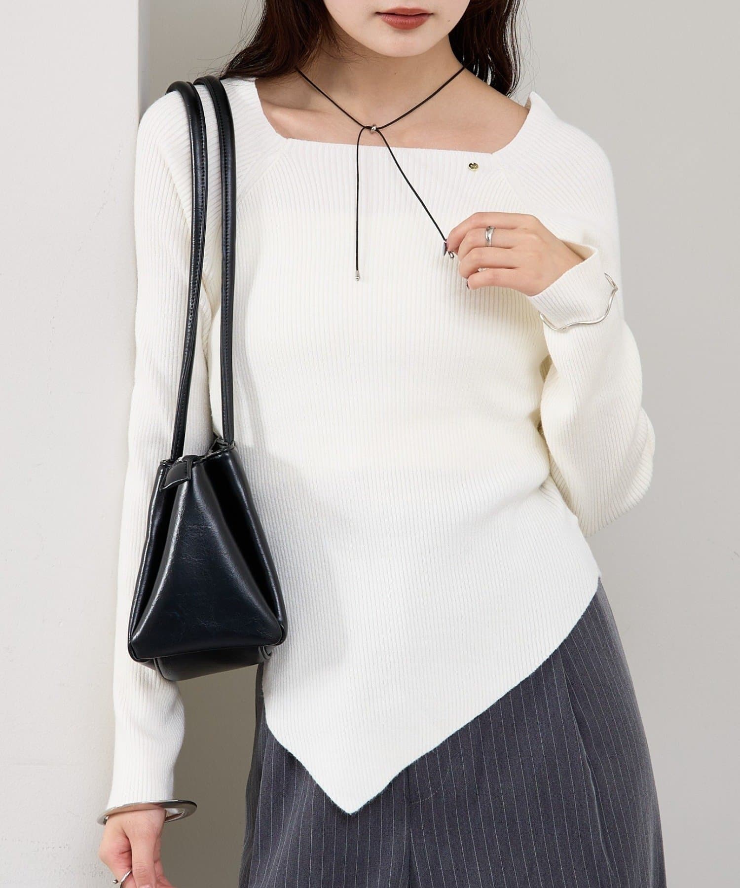 mystic(ミスティック) スクエアネックリブニット