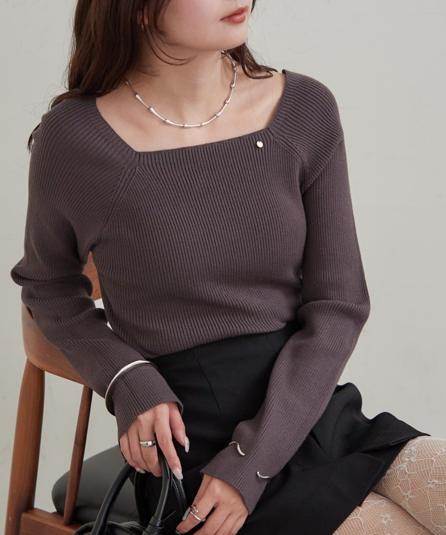 mystic(ミスティック) スクエアネックリブニット