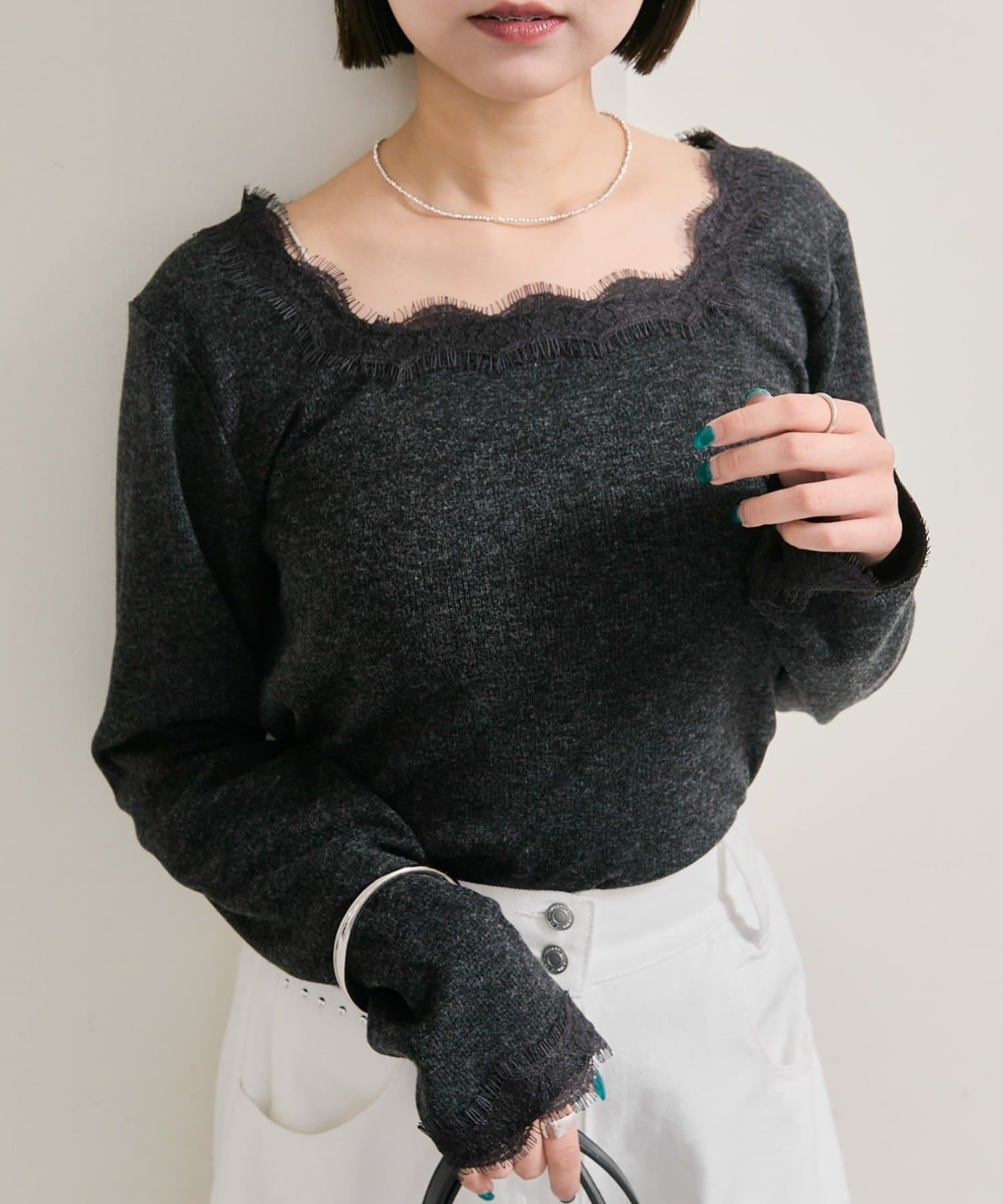 mystic(ミスティック) スクエアネックレースロンT