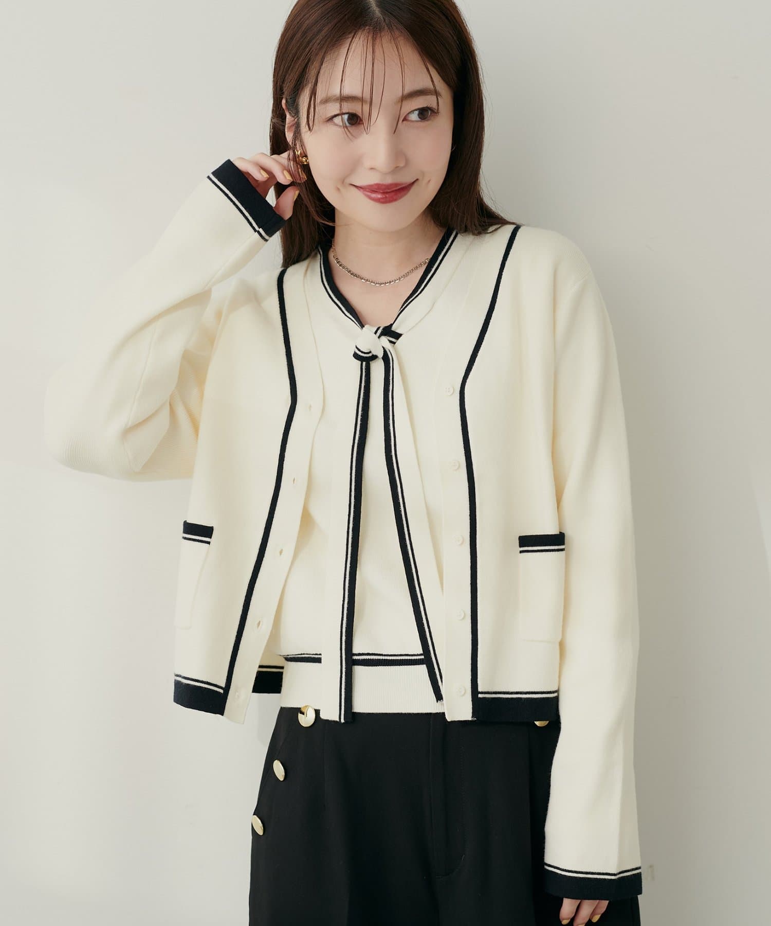 natural couture(ナチュラルクチュール) 【セットフェア対象】【パルクロ限定】配色ラインカーディガン
