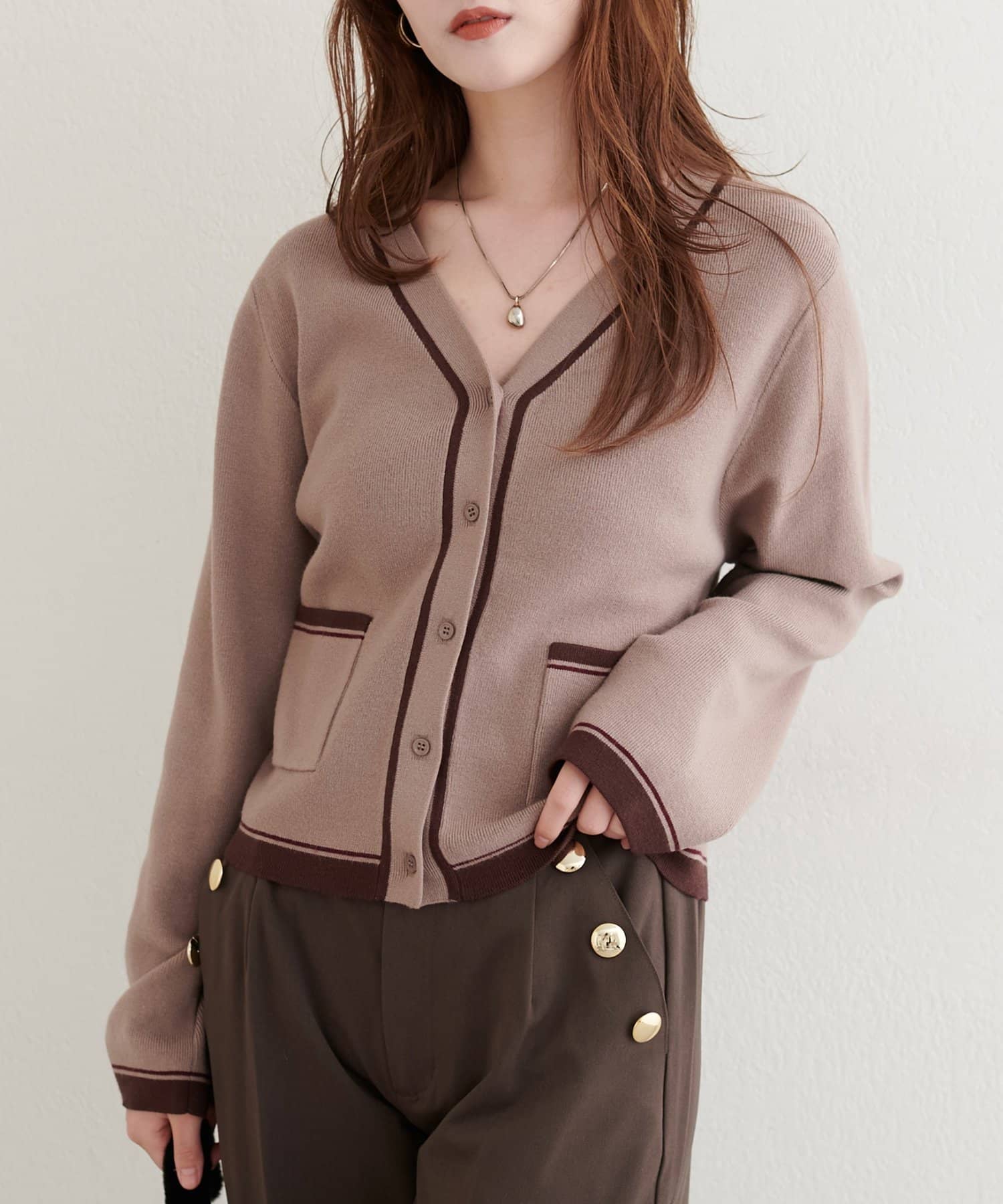 natural couture(ナチュラルクチュール) 【セットフェア対象】【パルクロ限定】配色ラインカーディガン