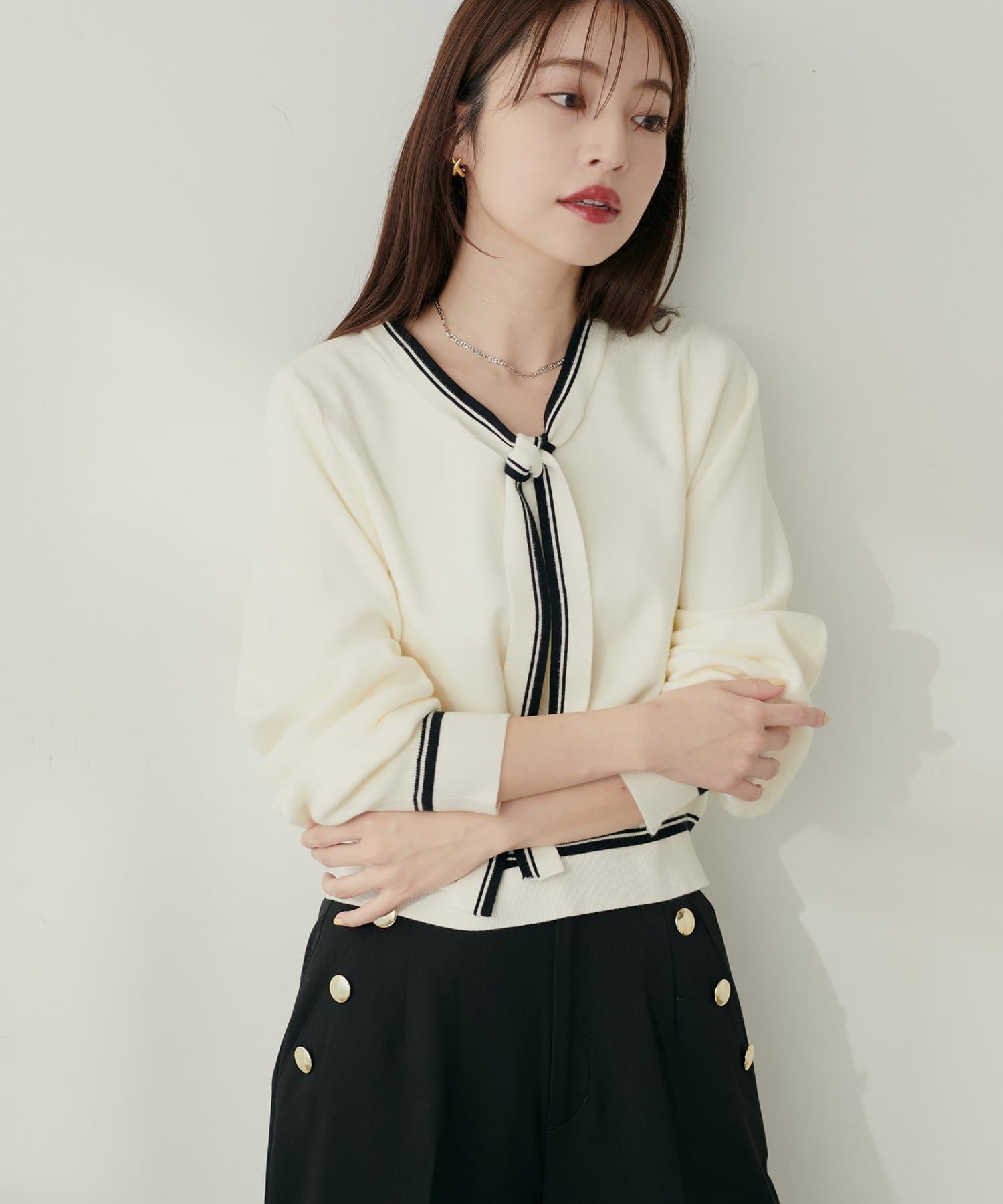 natural couture(ナチュラルクチュール) 【セットフェア対象】【パルクロ限定】配色ラインボウタイニット