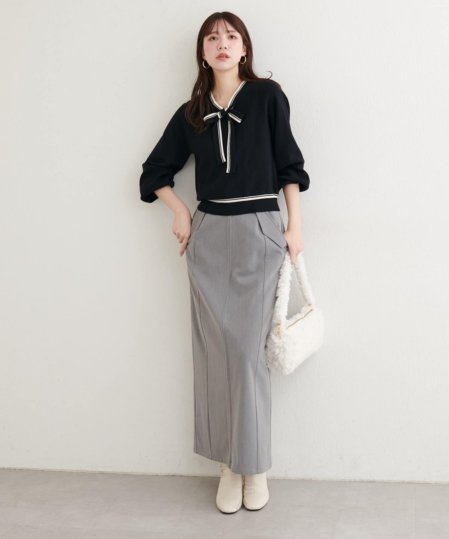natural couture(ナチュラルクチュール) 【セットフェア対象】【パルクロ限定】配色ラインボウタイニット