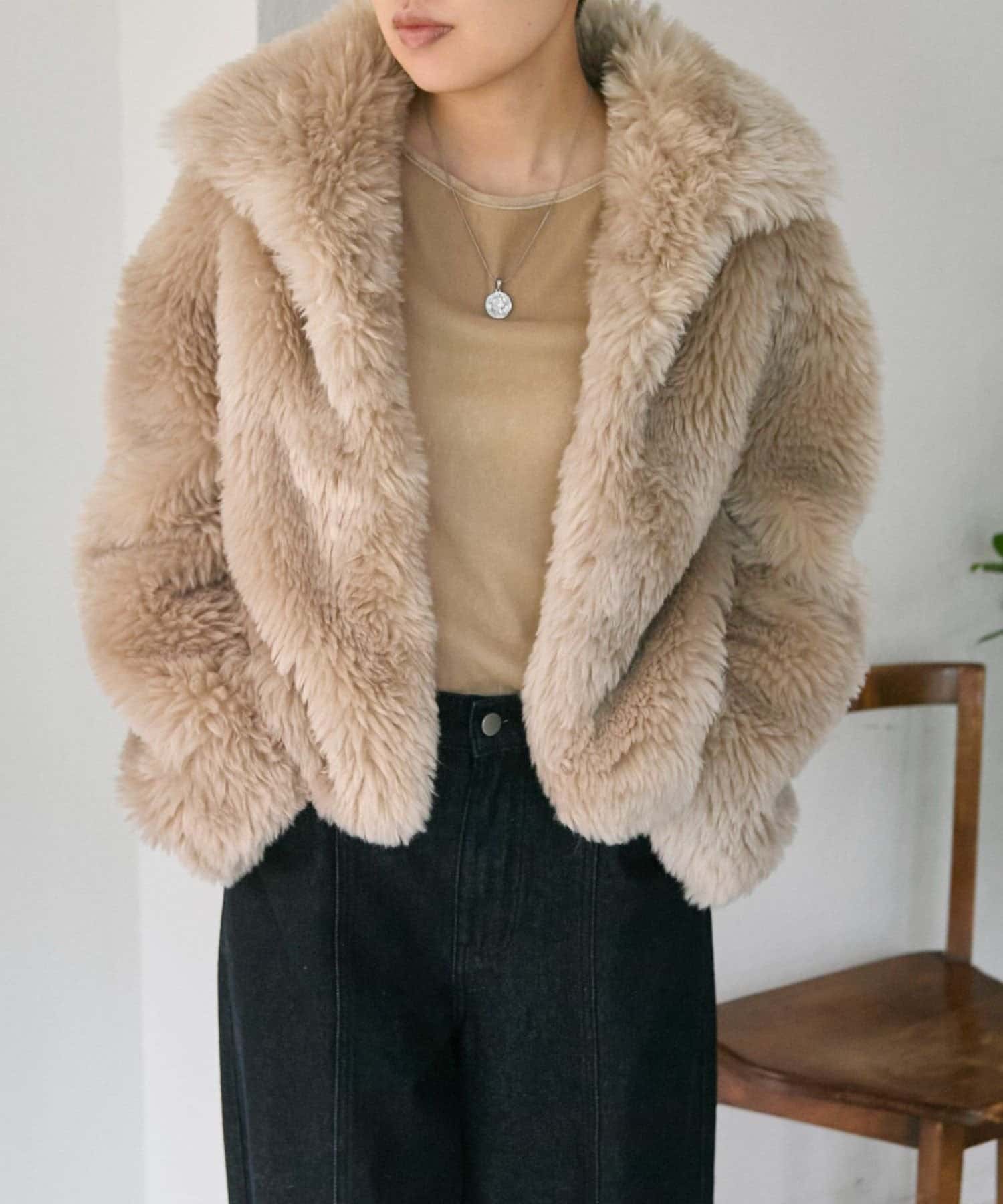 ear PAPILLONNER(イア パピヨネ) 《裏地付き/ショートタ丈》フェイクトスカーナジャケット/ファーアウター【SUM1 STYLE(スミスタイル)】