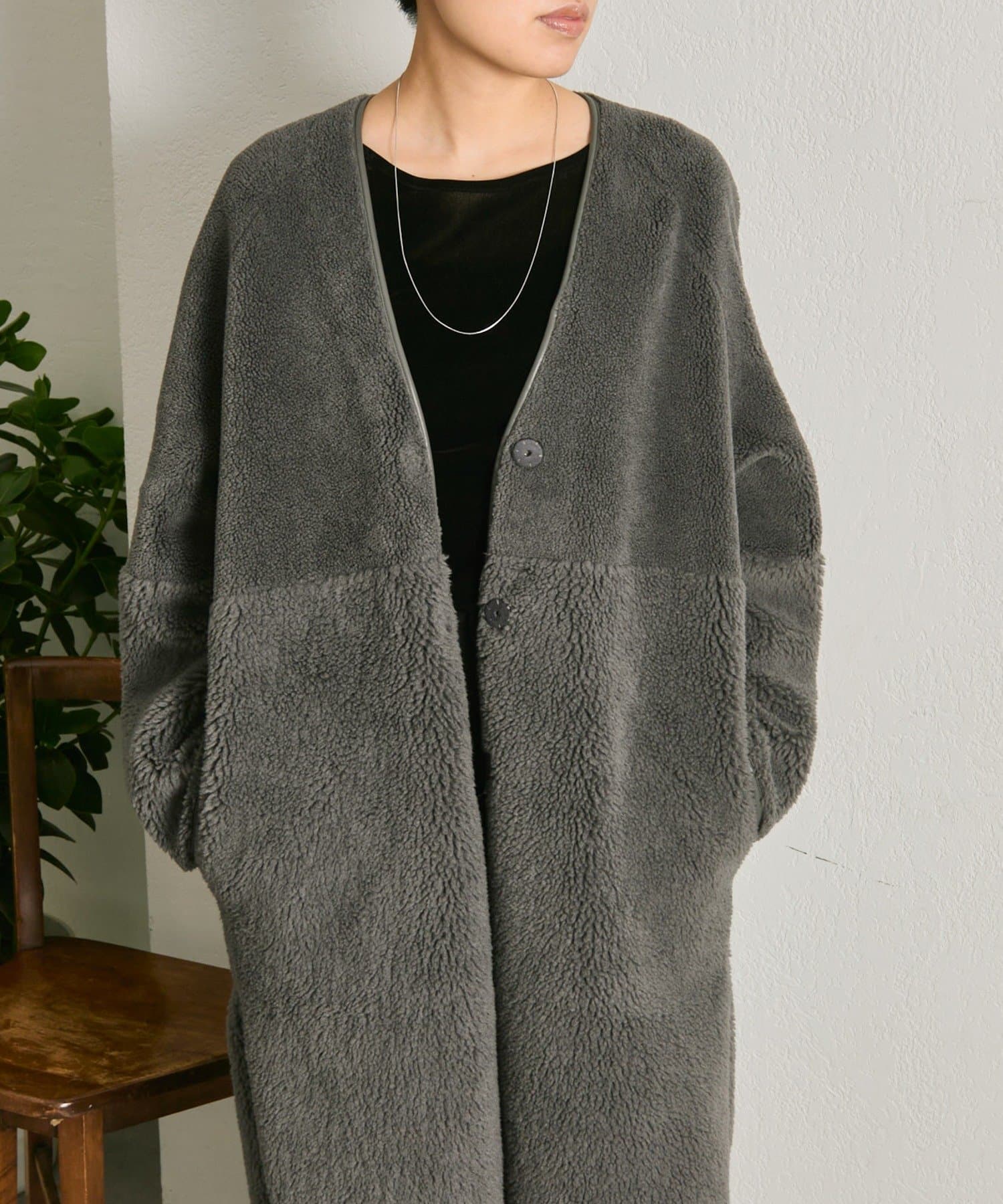 ear PAPILLONNER(イア パピヨネ) 《ノーカラー》ボアロングコート【SUM1 STYLE(スミスタイル)】