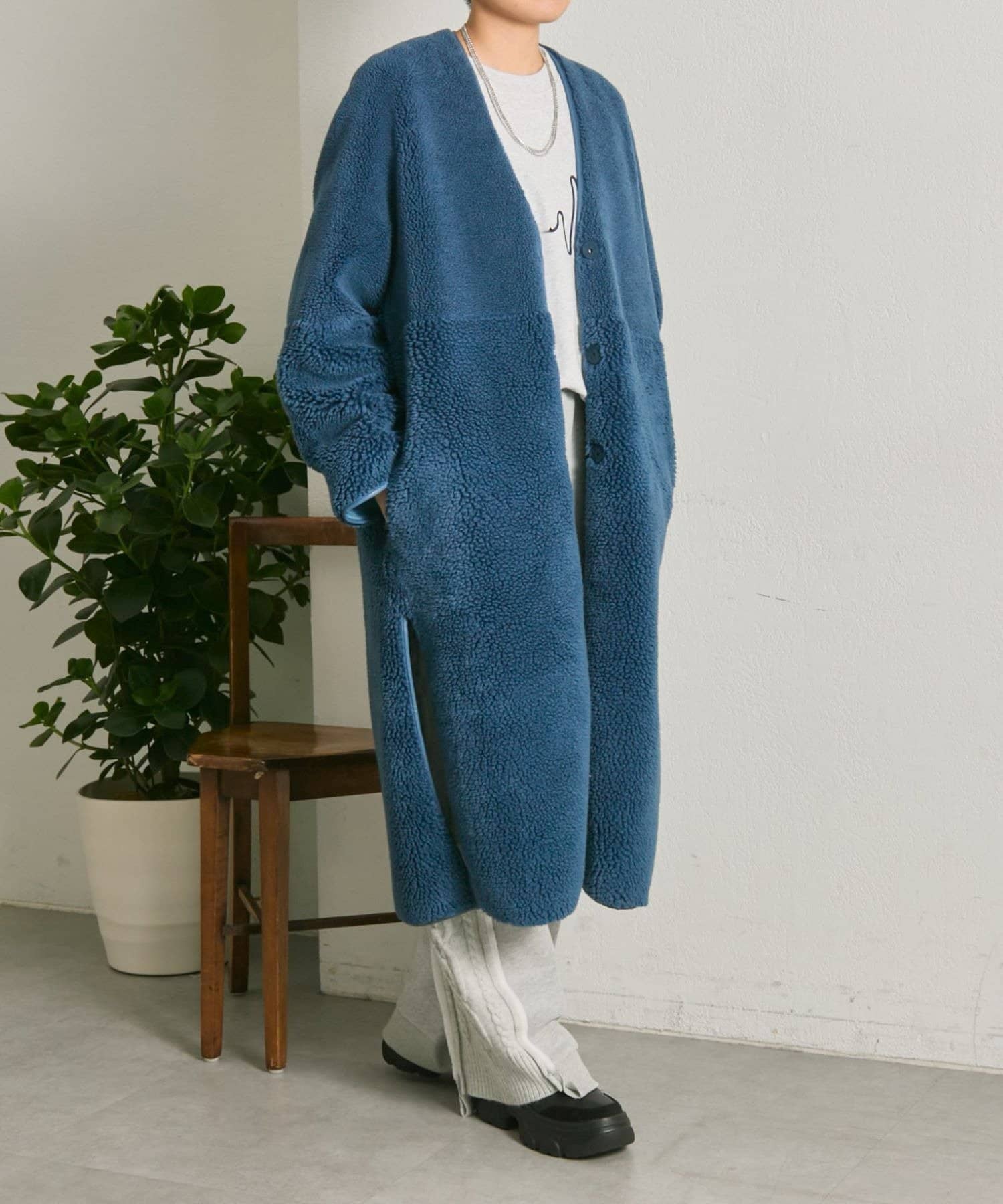 ear PAPILLONNER(イア パピヨネ) 《ノーカラー》ボアロングコート【SUM1 STYLE(スミスタイル)】