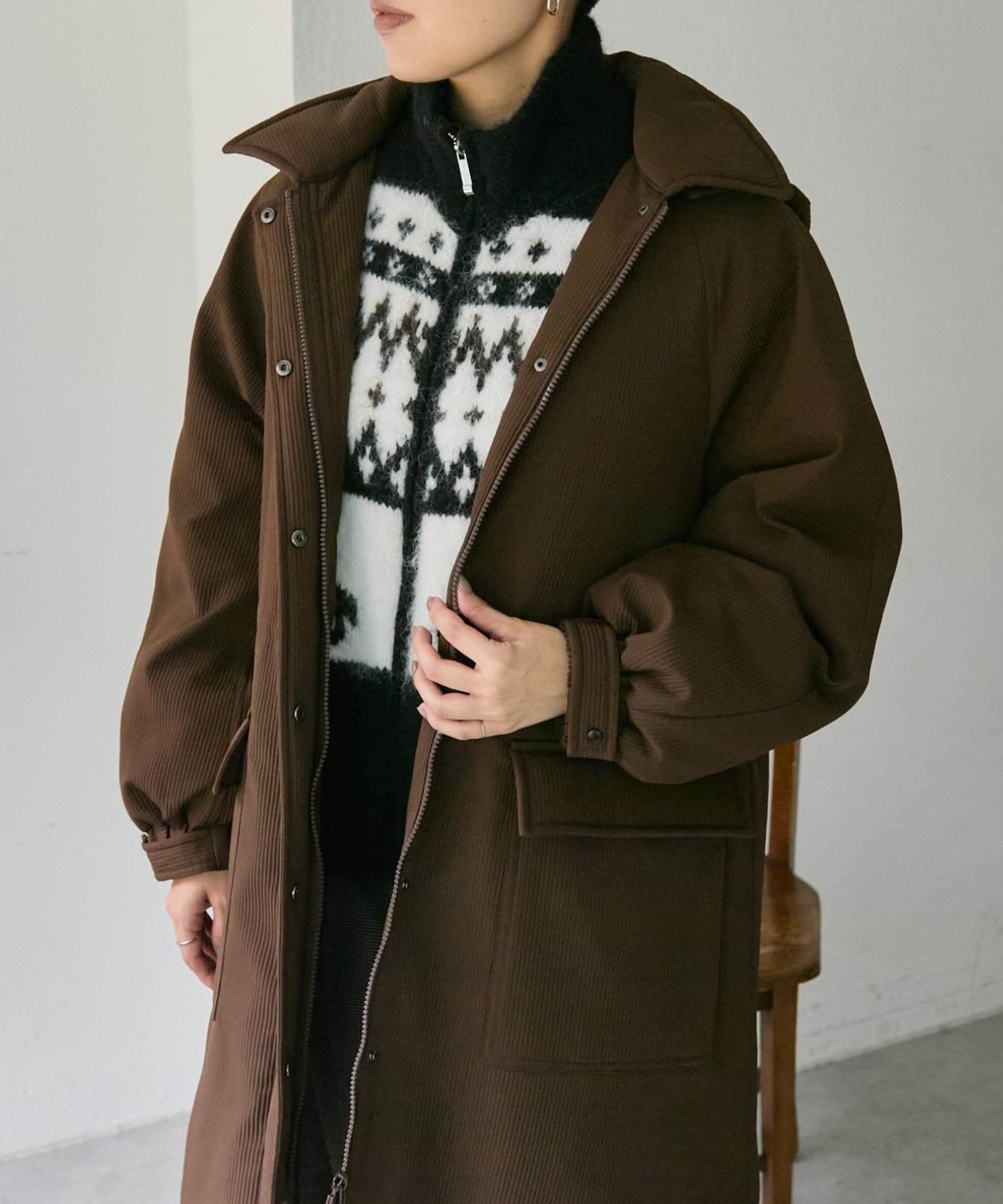 ear PAPILLONNER(イア パピヨネ) 《フロントジップ付き/車柄》クラシックカーニットベスト【SUM1 STYLE(スミスタイル)】