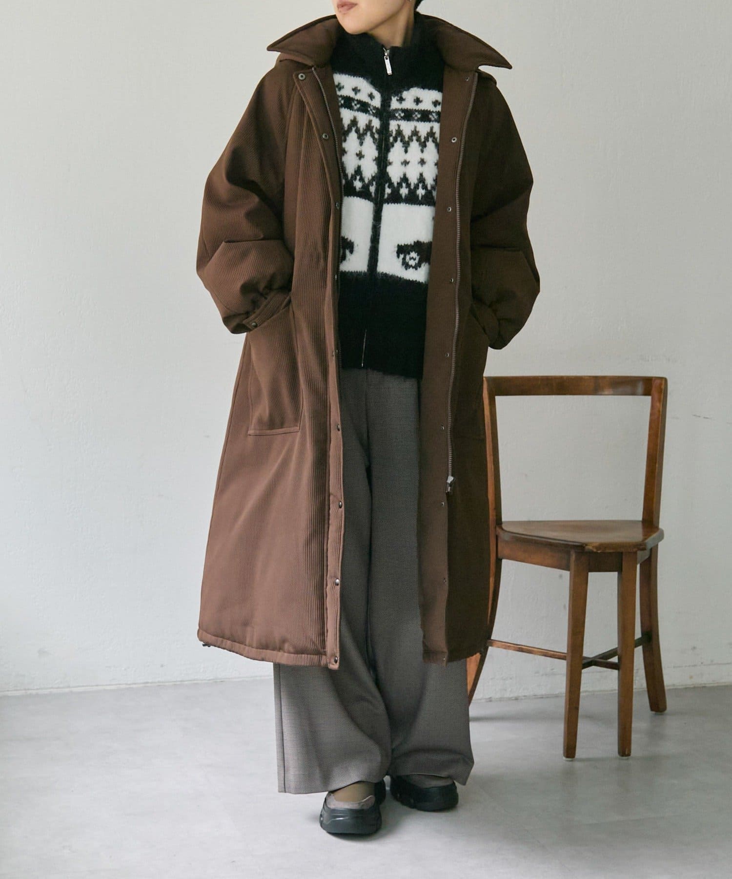 ear PAPILLONNER(イア パピヨネ) 《フロントジップ付き/車柄》クラシックカーニットベスト【SUM1 STYLE(スミスタイル)】