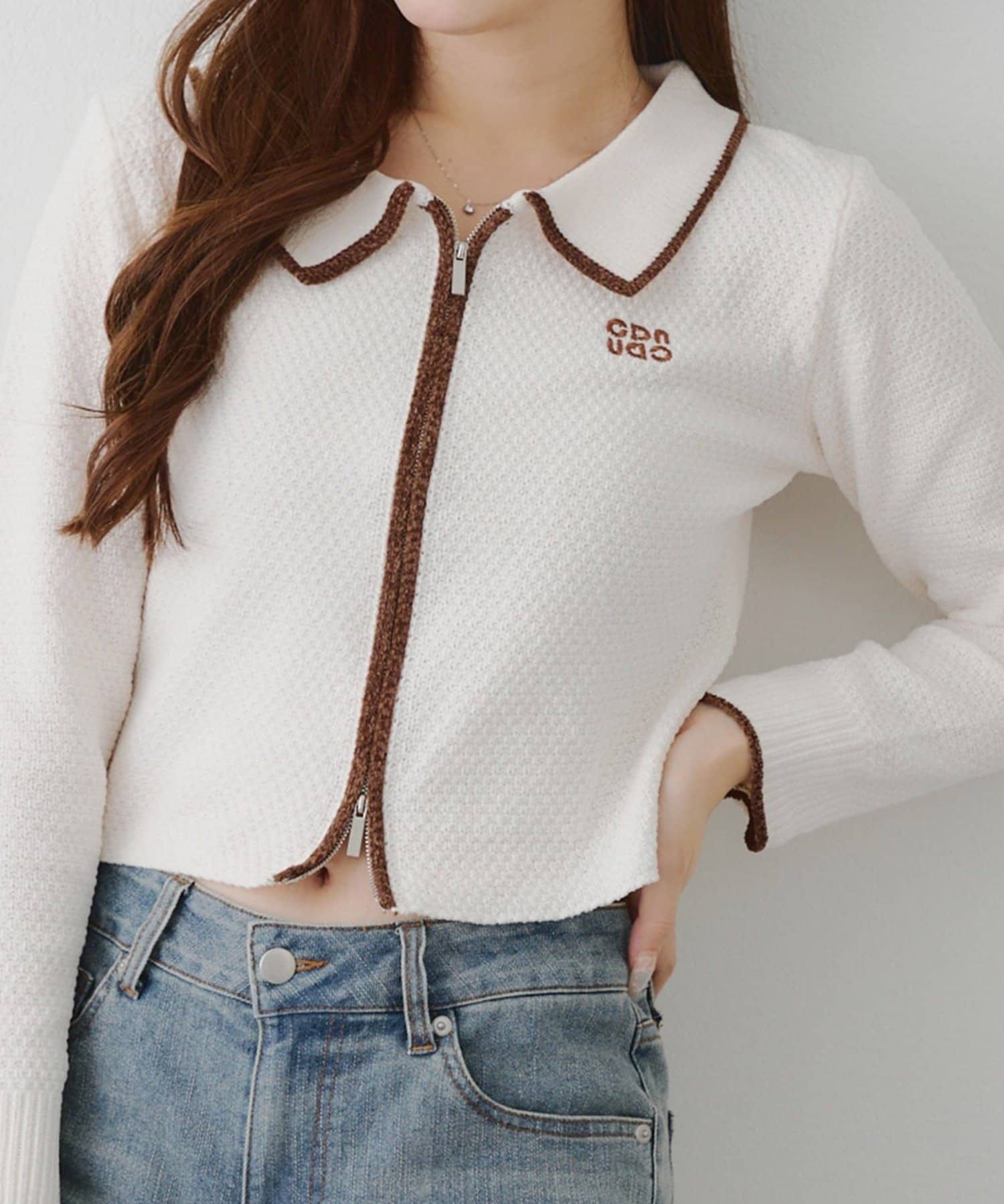 NICE CLAUP / OLIVE des OLIVE OUTLET(ナイスクラップ  / オリーブ デ オリーブ アウトレット) 【RMAF】ベロアモールWZIPカーディガン